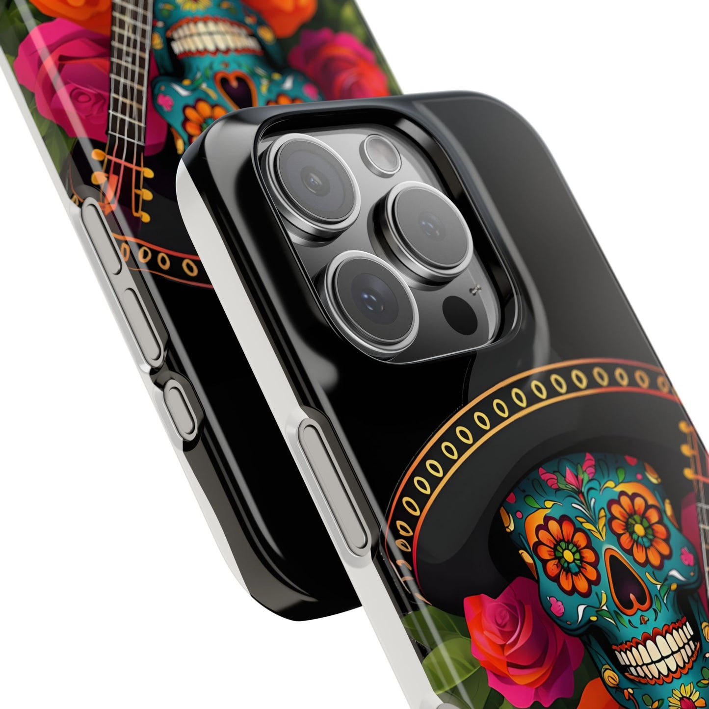 Mariachi Skull Slim Phone Case, Colorful Folk Aesthetic, Halloween Floral Skull Design, Gift for Mexican Culture Lovers