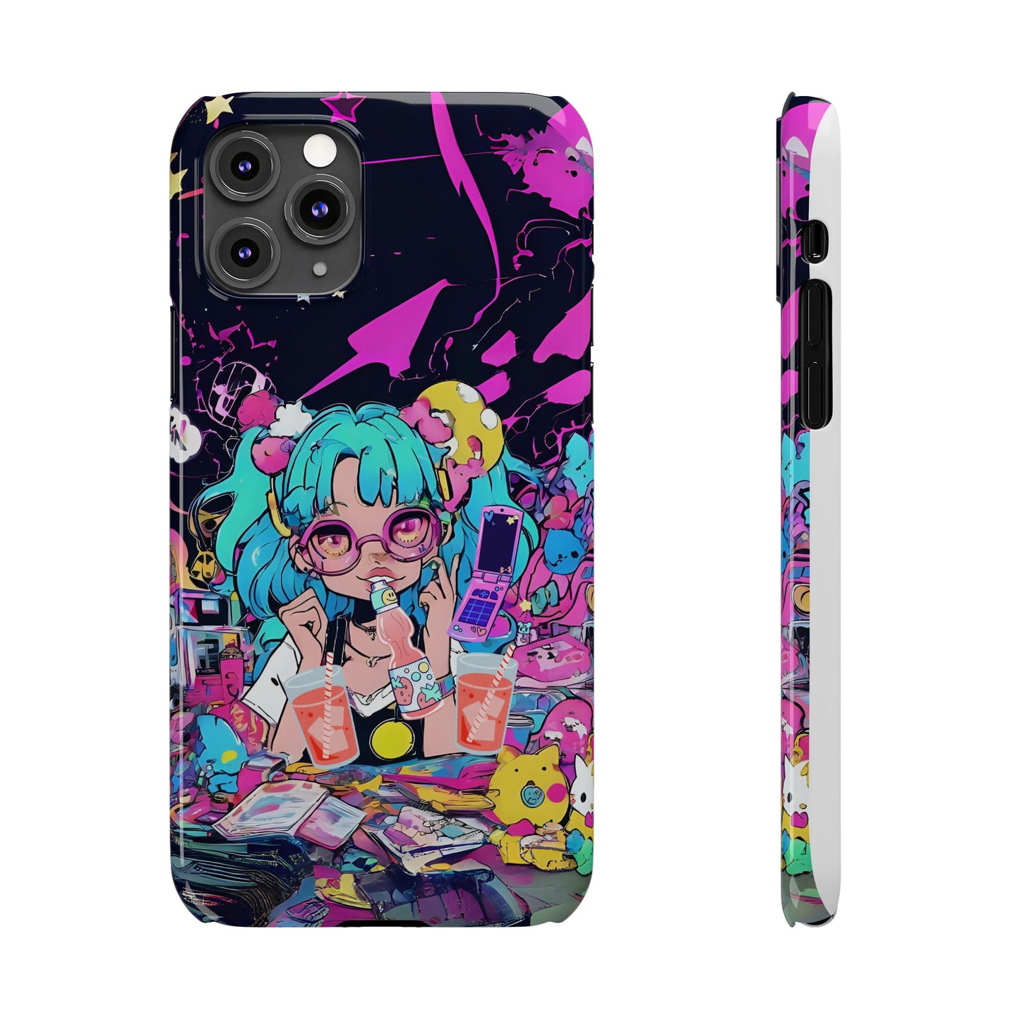 2K Anime Girl Slim Phone Case - Kawaii Vaporwave Style, Cute Maximalist Aesthetic, Cute Phone Covers, Unique Gifts for Teens