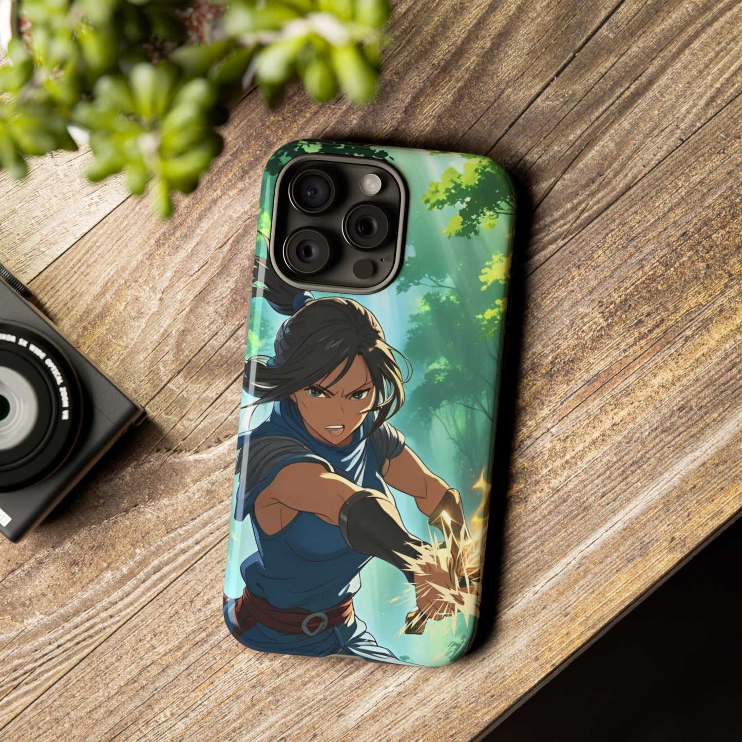 Anime Warrior Girl Tough Phone Case - Japanese Action Aesthetic, Fierce Heroine Design, Compatible with iPhone, Galaxy, and Google Phones