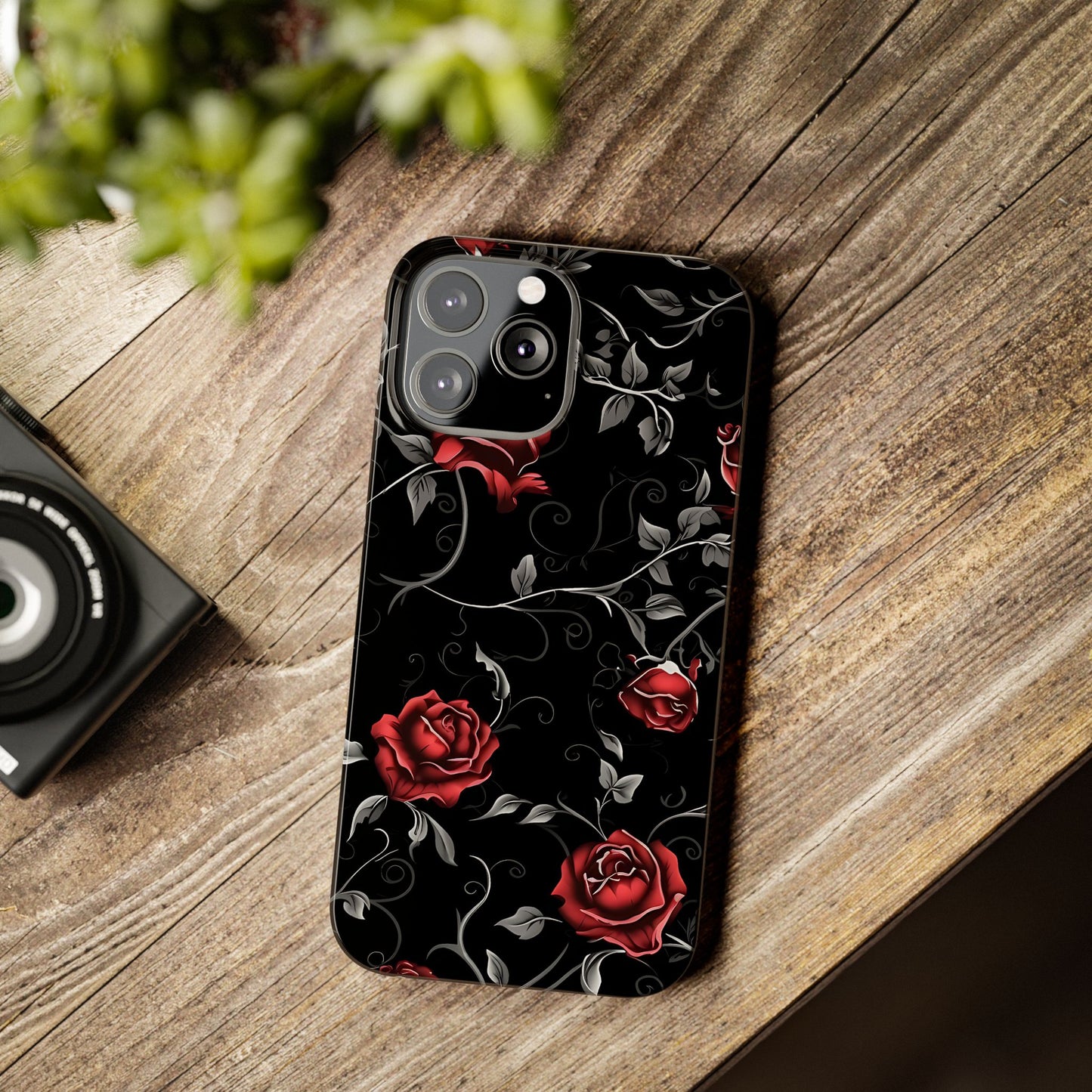 Elegant Floral Slim Phone Cases, Gothic Style Case, Rose Design Cover, Unique Gift for Her, Phone Accessories, Modern Chic