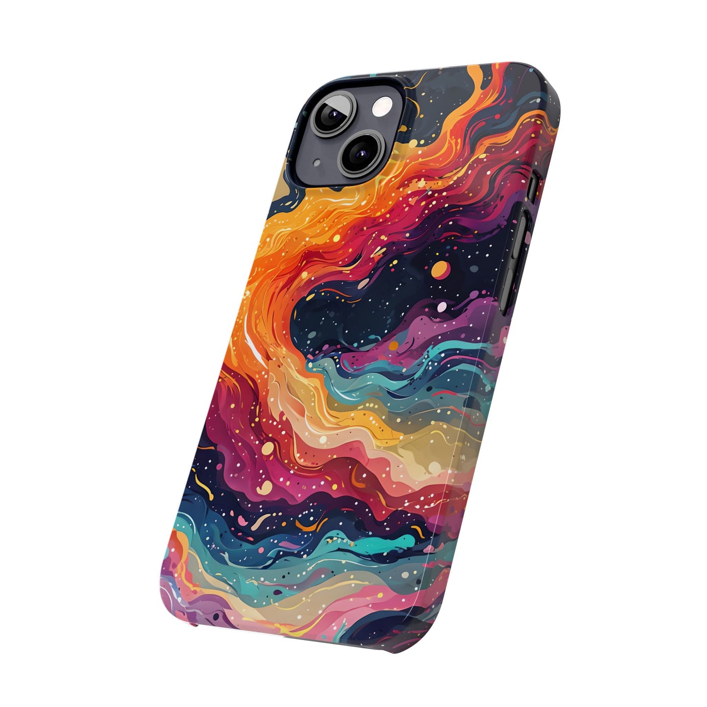 A vibrant abstract phone case designed to look like a cosmic river of stars and colors. Perfect for science fiction fans, fantasy lovers, and creatives who enjoy statement pieces that reflect the mystery and wonder of the universe.