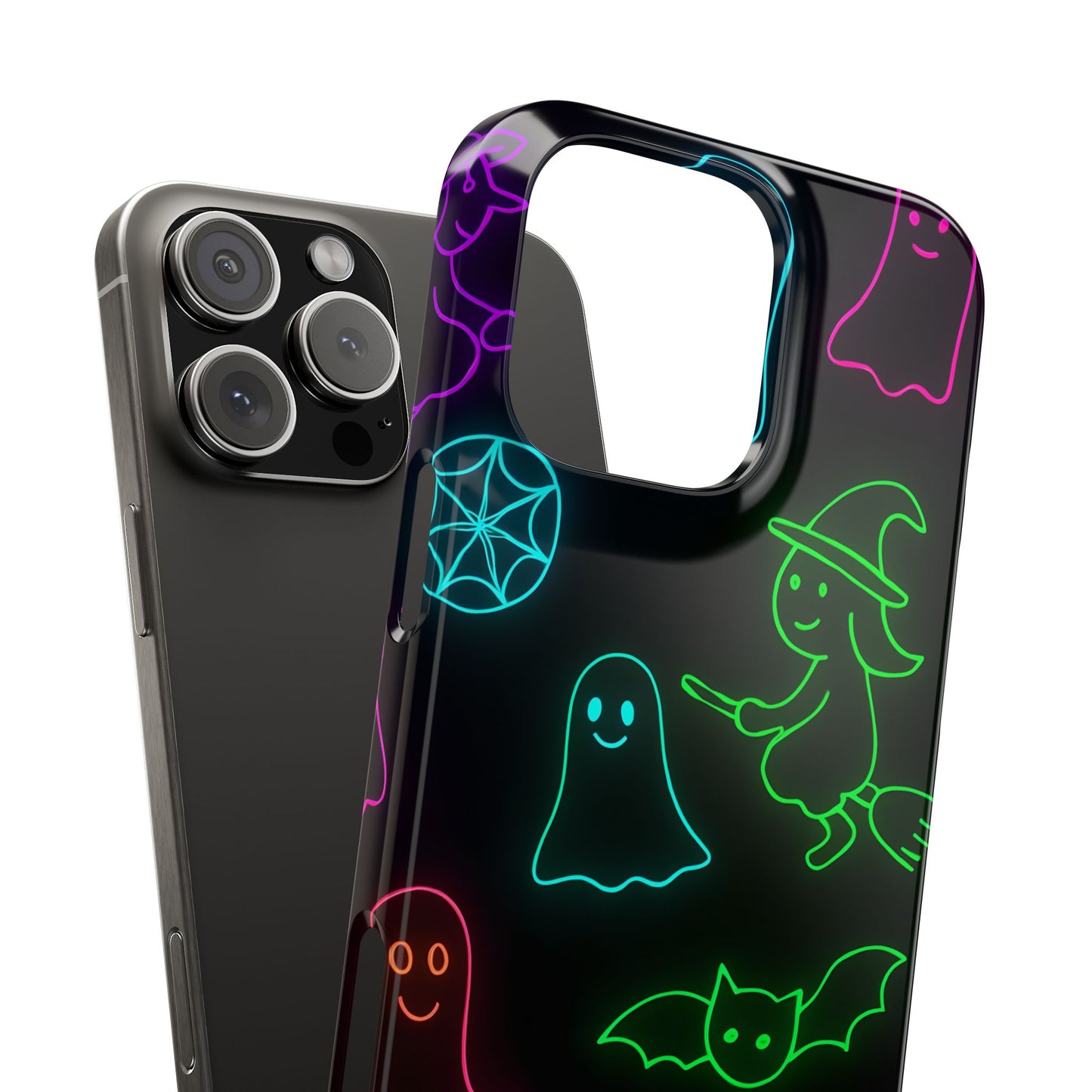 Neon Halloween Phone Case, Cute Ghost Witch Aesthetic Slim Phone Case, Compatible with iPhone, Galaxy, Google