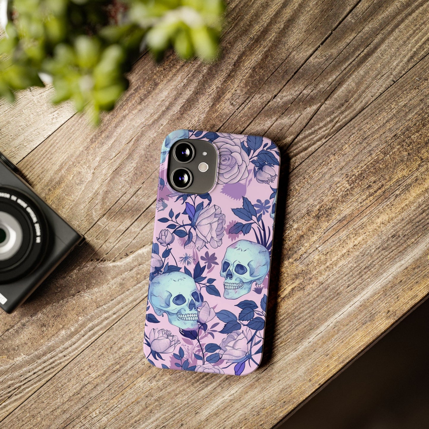 Floral Skull Slim Phone Case - Aesthetic, Trendy, Gift for Goth Lovers, Unique Phone Accessories, Floral Print, Halloween Decor