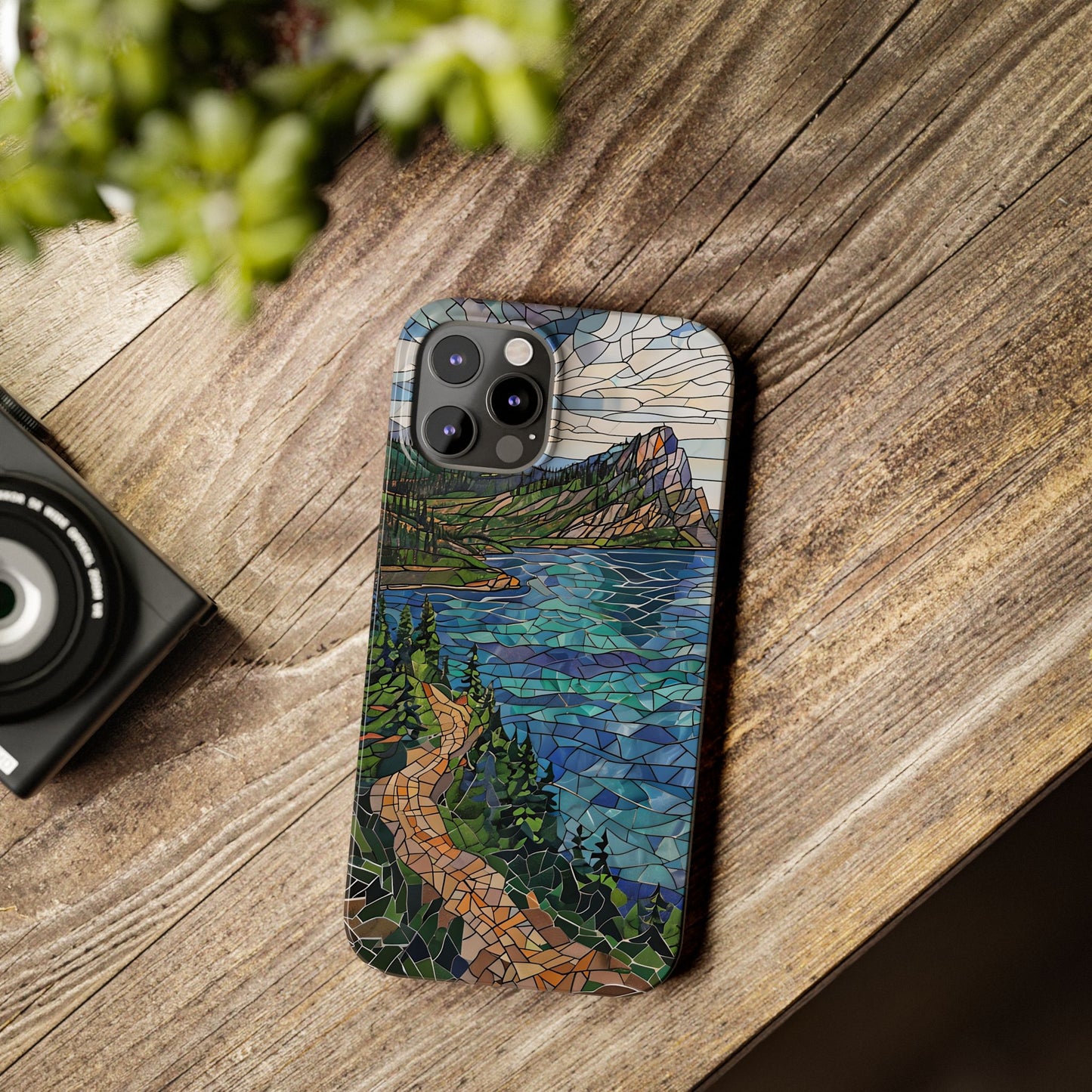 Isle Royale Mosaic Slim Phone Case, Remote Island Wilderness Art, Great Lakes Nature Aesthetic, Eco-Friendly Phone Accessory