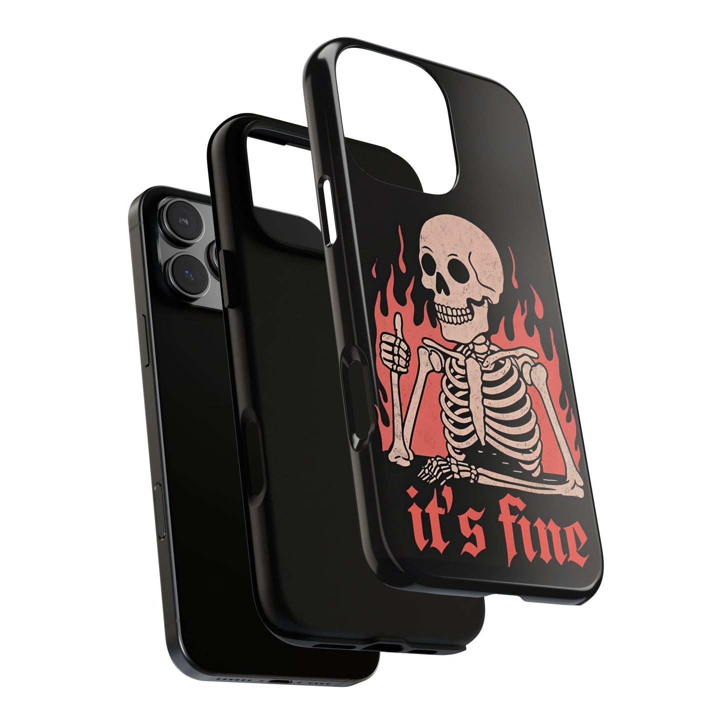Flaming Skeleton Tough Phone Case, Creepy Cute Halloween Aesthetic, Gothic Spooky Style, Compatible with iPhone, Galaxy, and Google Phones