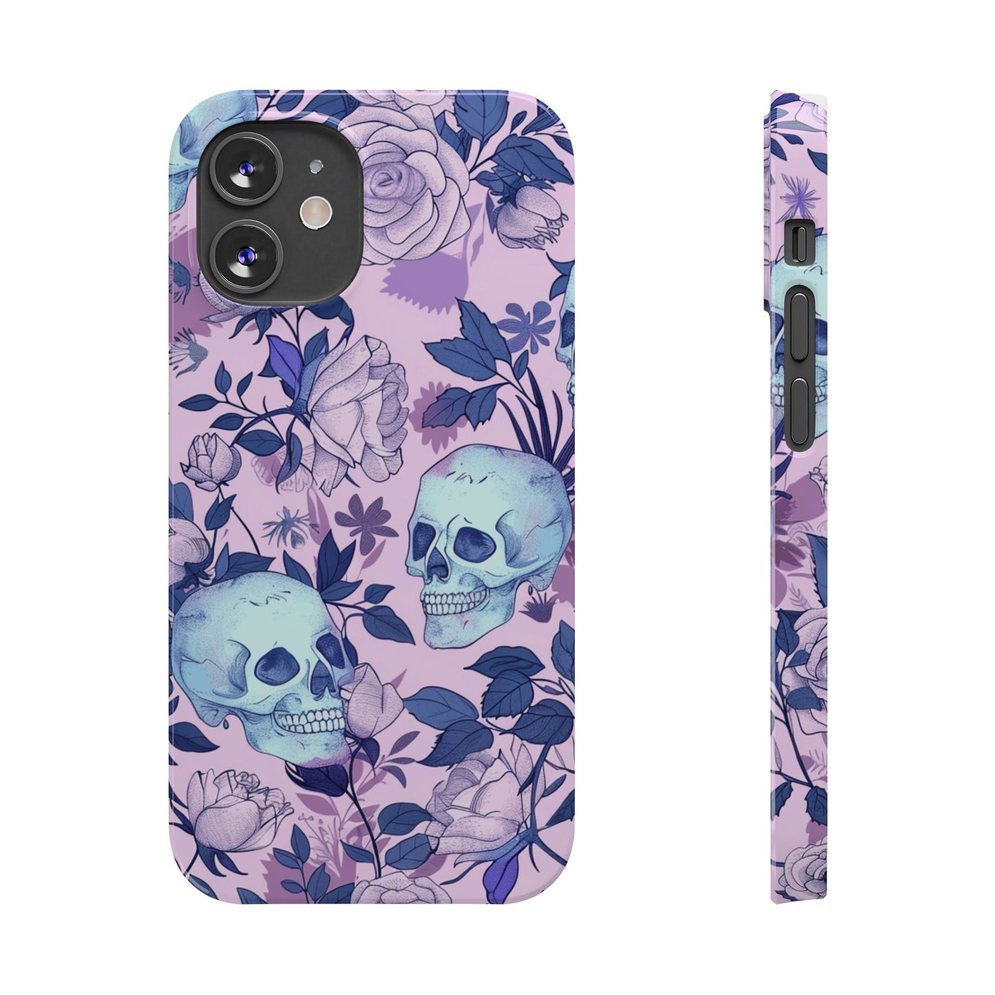 Floral Skull Slim Phone Case - Aesthetic, Trendy, Gift for Goth Lovers, Unique Phone Accessories, Floral Print, Halloween Decor