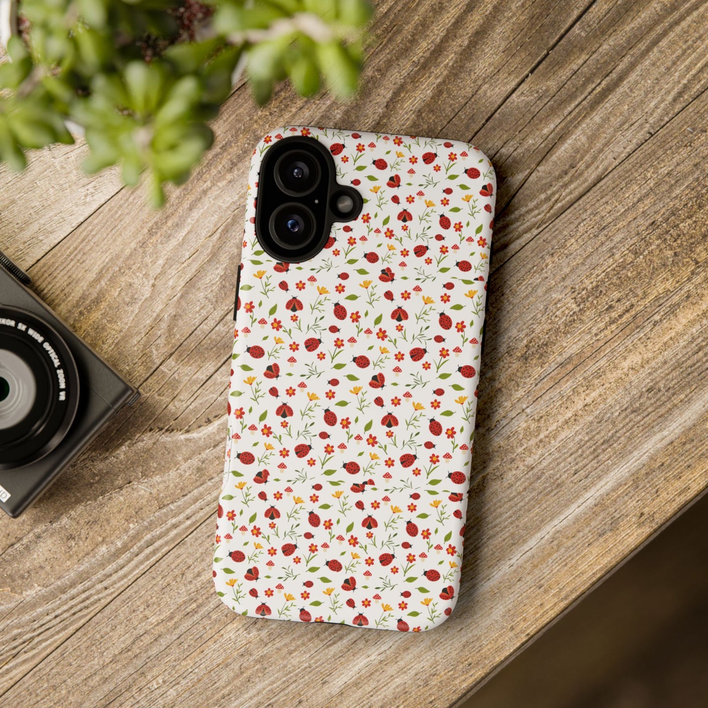 Ladybug Tough Phone Case - Cute Insect Aesthetic, Nature-Inspired Pattern Art, Compatible with iPhone, Galaxy, and Google Phones