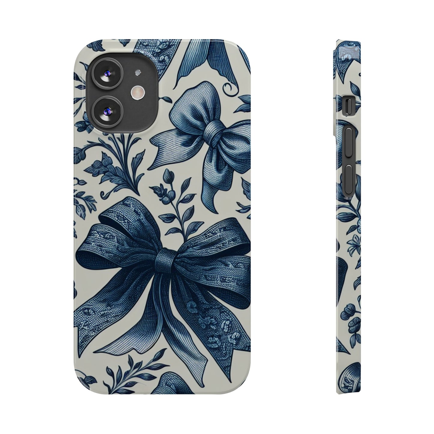 Elegant Floral Bow Slim Phone Case, Blue Flower Phone Cover, Gift for Her, Stylish Tech Accessory, Wedding Gift, Floral Design