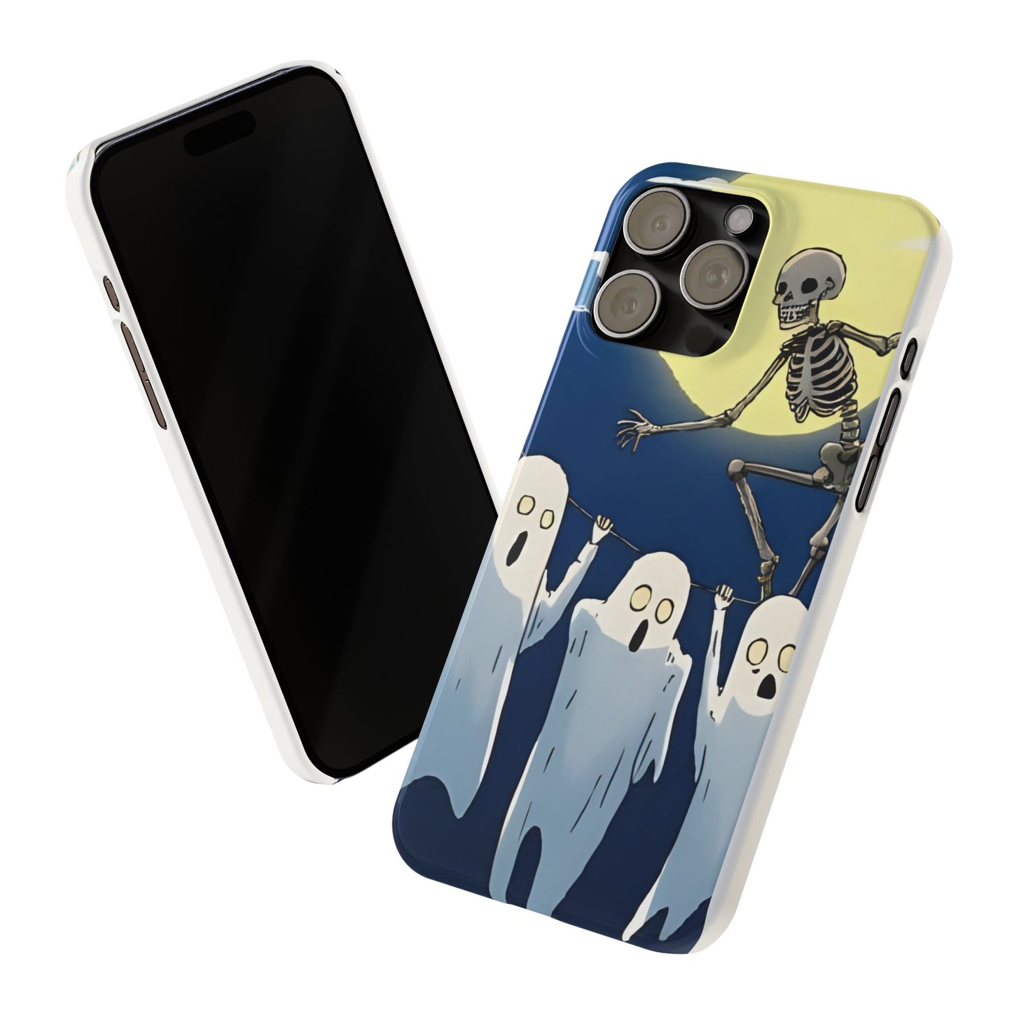 Jumping Skeleton Slim Phone Case - Halloween Aesthetic, Creepy Cute Ghost Cartoon Style, Compatible with iPhone, Galaxy, and Google Phones