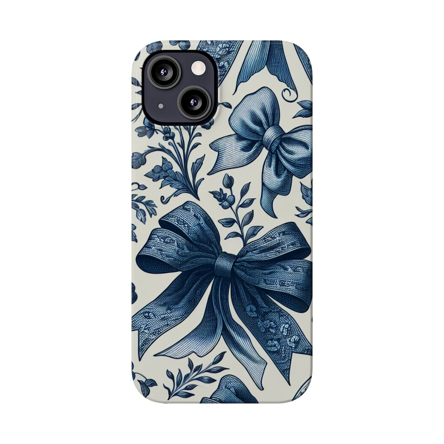 Elegant Floral Bow Slim Phone Case, Blue Flower Phone Cover, Gift for Her, Stylish Tech Accessory, Wedding Gift, Floral Design