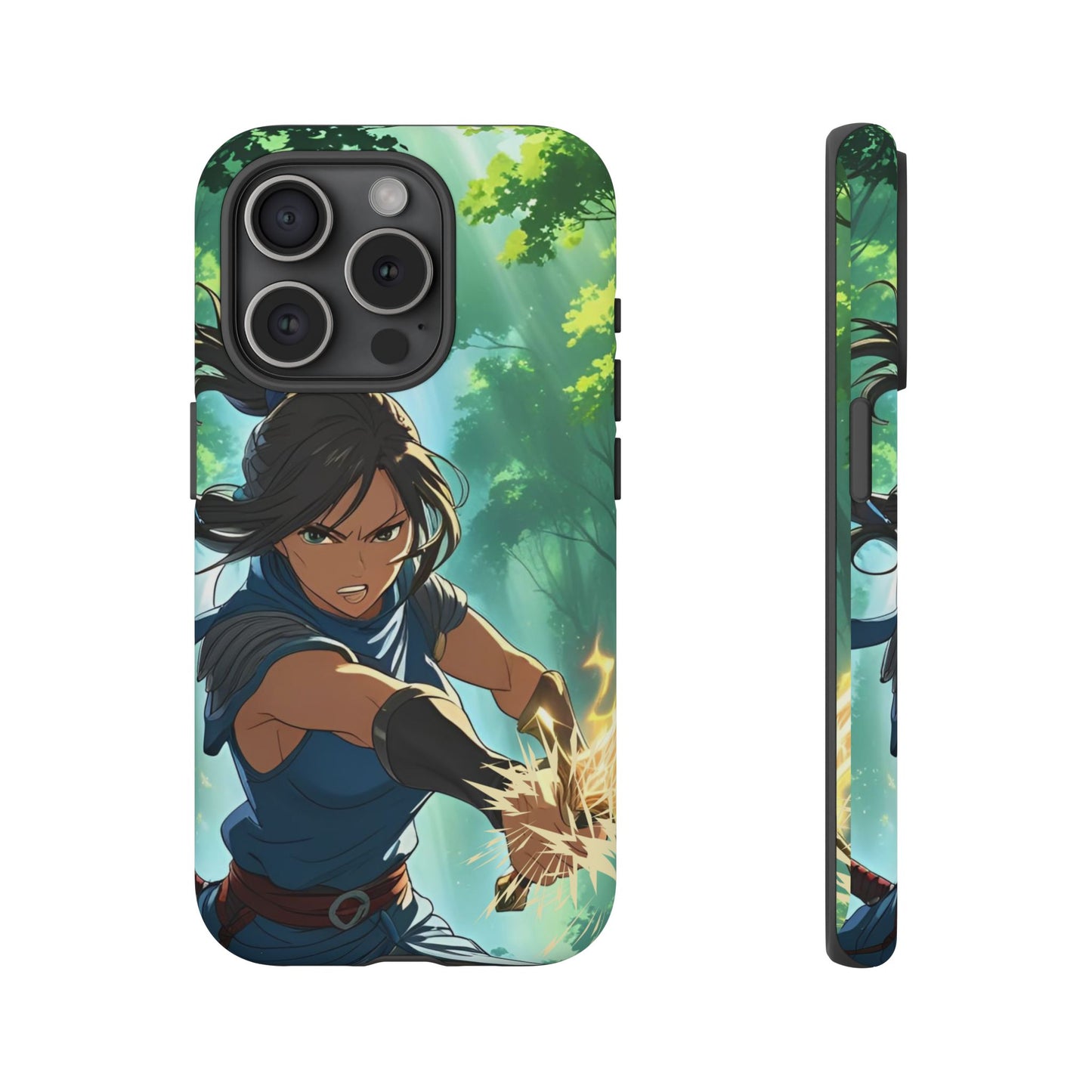 Anime Warrior Girl Tough Phone Case - Japanese Action Aesthetic, Fierce Heroine Design, Compatible with iPhone, Galaxy, and Google Phones