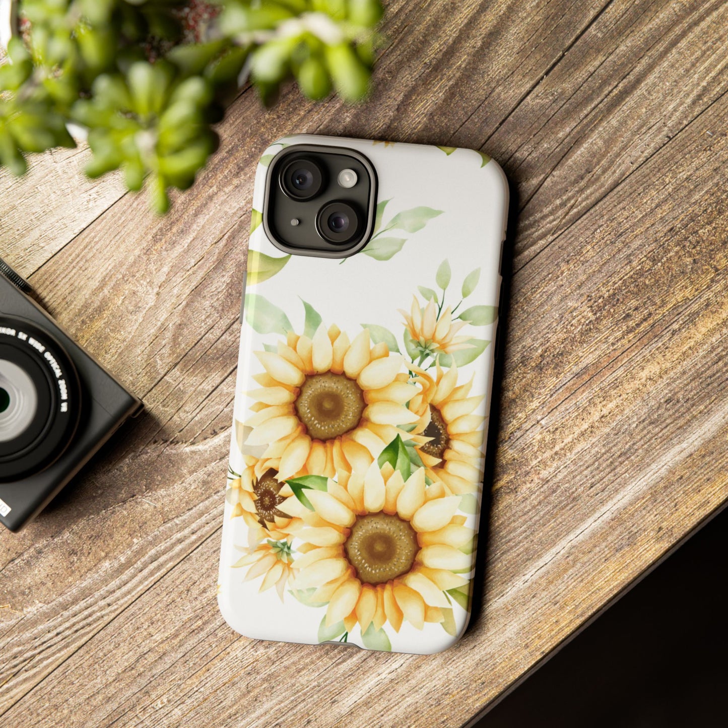 Sunflower Floral Tough Phone Case - Watercolor Botanical Art, Bright Nature Aesthetic, Compatible with iPhone, Galaxy, and Google Phones