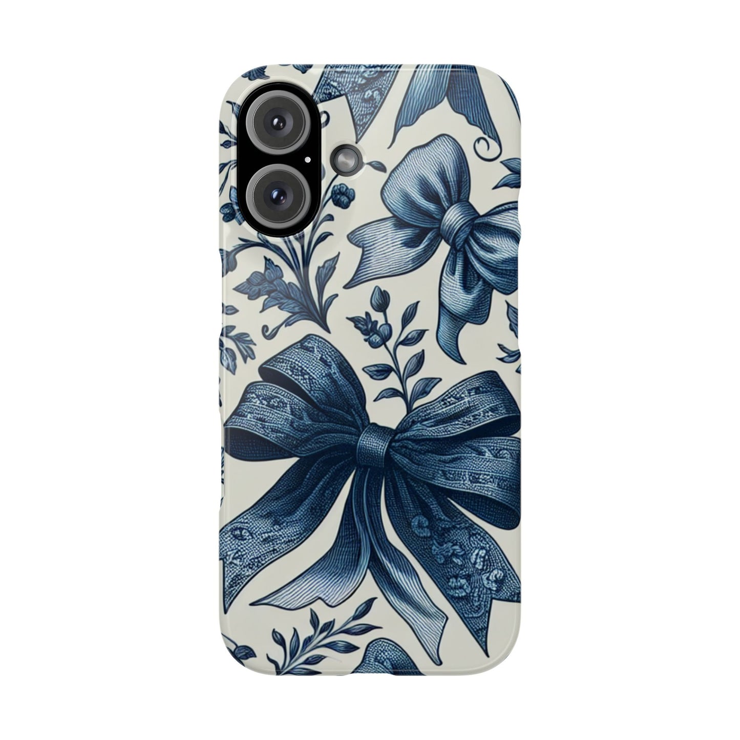 Elegant Floral Bow Slim Phone Case, Blue Flower Phone Cover, Gift for Her, Stylish Tech Accessory, Wedding Gift, Floral Design