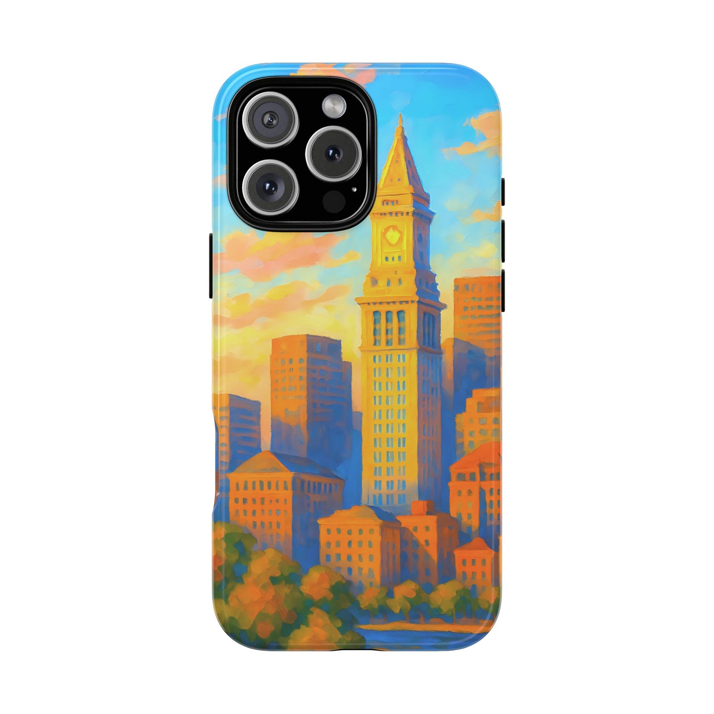 Cityscape Tough Phone Case, Boston Skyline Phone Cover, Sunset Glow Design Compatible with iPhone, Galaxy & Google