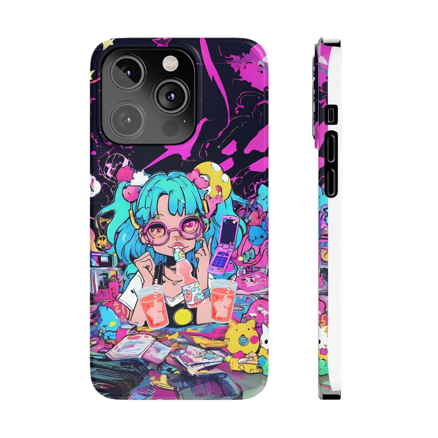 2K Anime Girl Slim Phone Case - Kawaii Vaporwave Style, Cute Maximalist Aesthetic, Cute Phone Covers, Unique Gifts for Teens