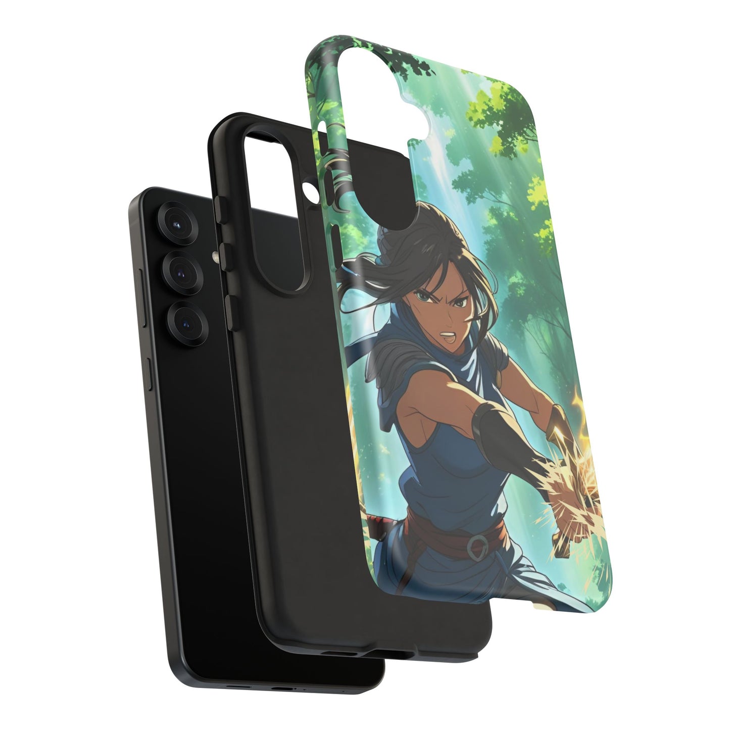 Anime Warrior Girl Tough Phone Case - Japanese Action Aesthetic, Fierce Heroine Design, Compatible with iPhone, Galaxy, and Google Phones