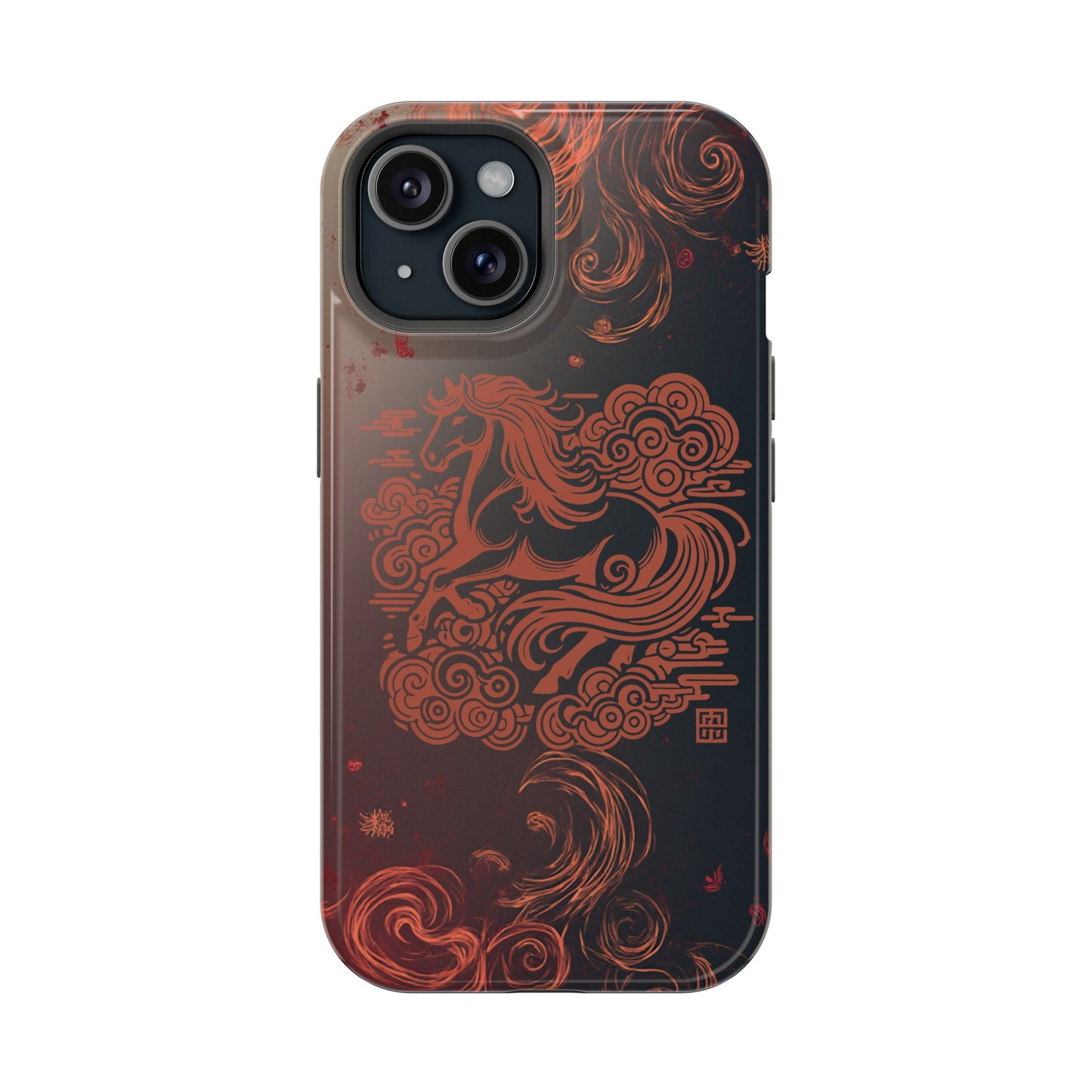 Year of the Horse Floral Art Magnetic Phone Case, Chinese Zodiac 2026 Design, compatible with iPhone 17 16 15 14 13