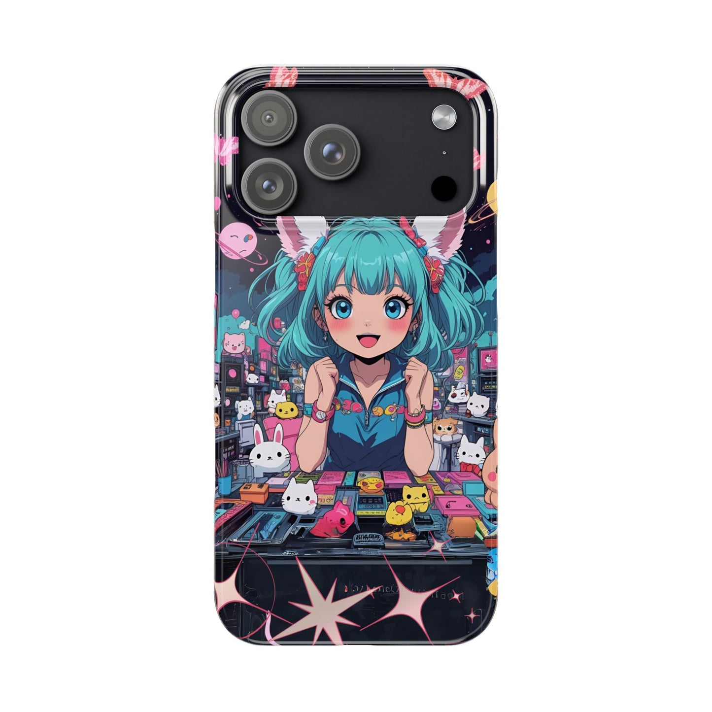 Y2K Anime Girl Slim Phone Case, Kawaii Vaporwave Style, Cute Maximalist Aesthetic, Anime Design, Slim Protection, Aesthetic Accessory