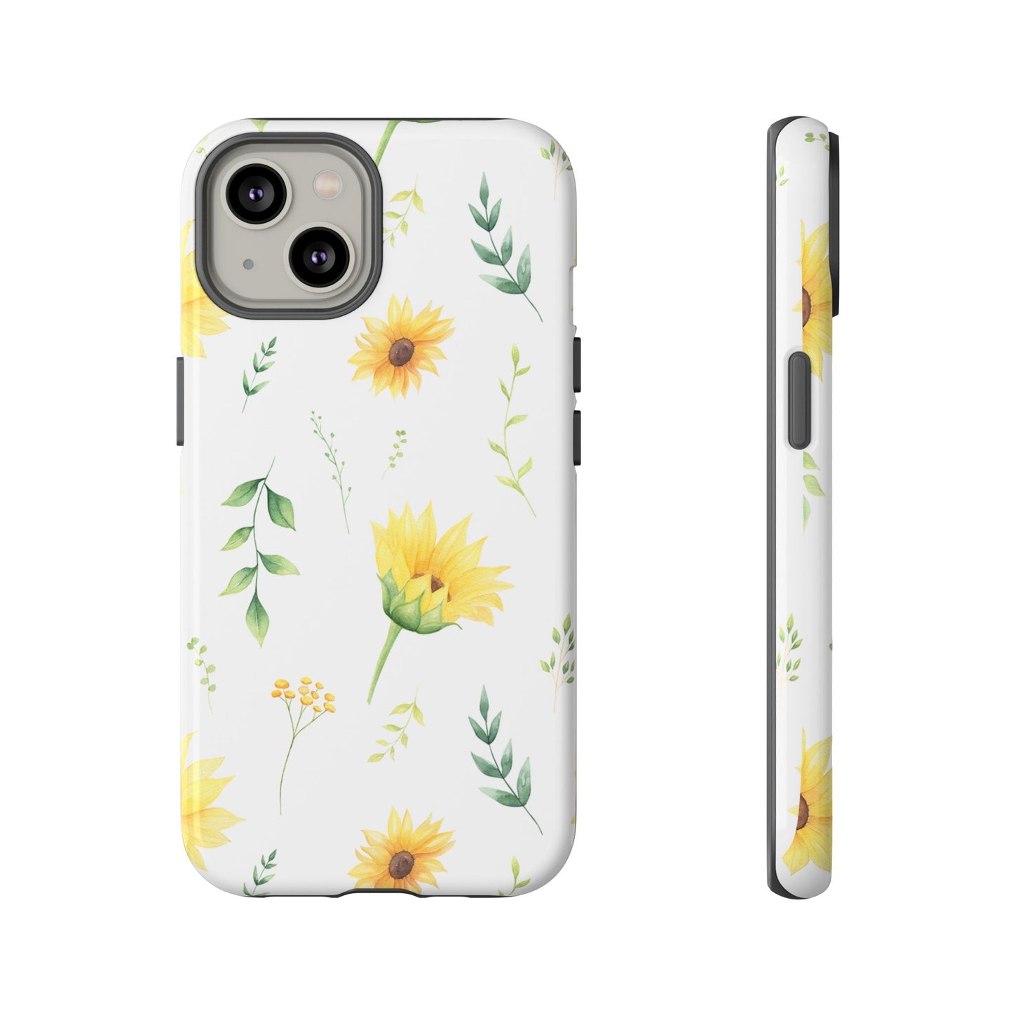 Sunflower Floral Tough Phone Case - Watercolor Botanical Print, Bright Nature Aesthetic, Compatible with iPhone, Galaxy, and Google Phones