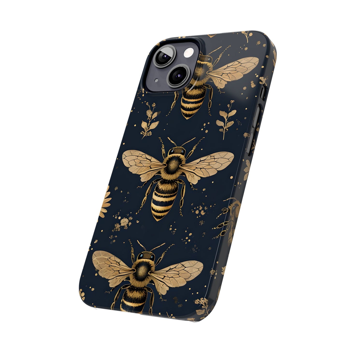 Golden Bee Slim Phone Case | Nature Lover Gift | Floral Print Design | Eco-Friendly Accessory | Ideal for Birthdays, Holidays