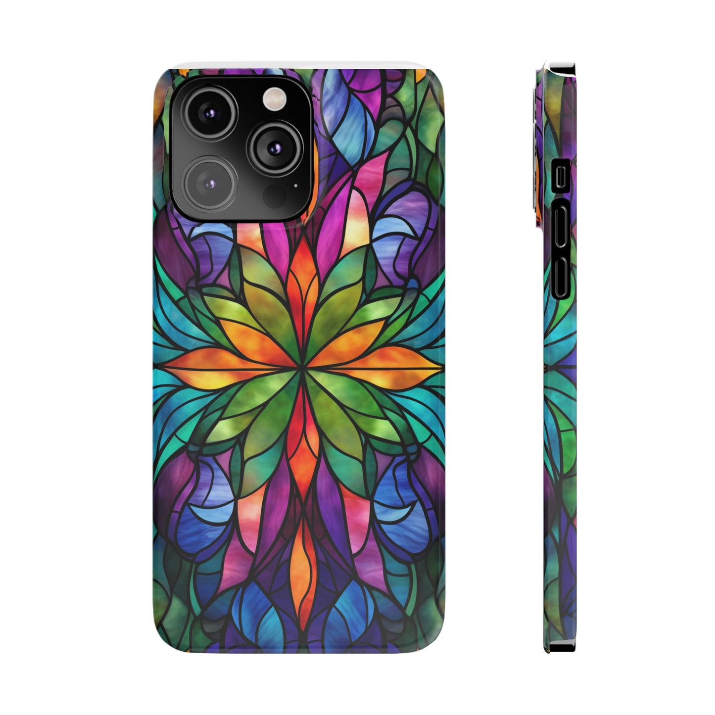 Vibrant Floral Slim Phone Cases, Colorful Cell Phone Cover, Stained Glass Design, Unique Gift for Her, Artistic Accessories, Phone Case