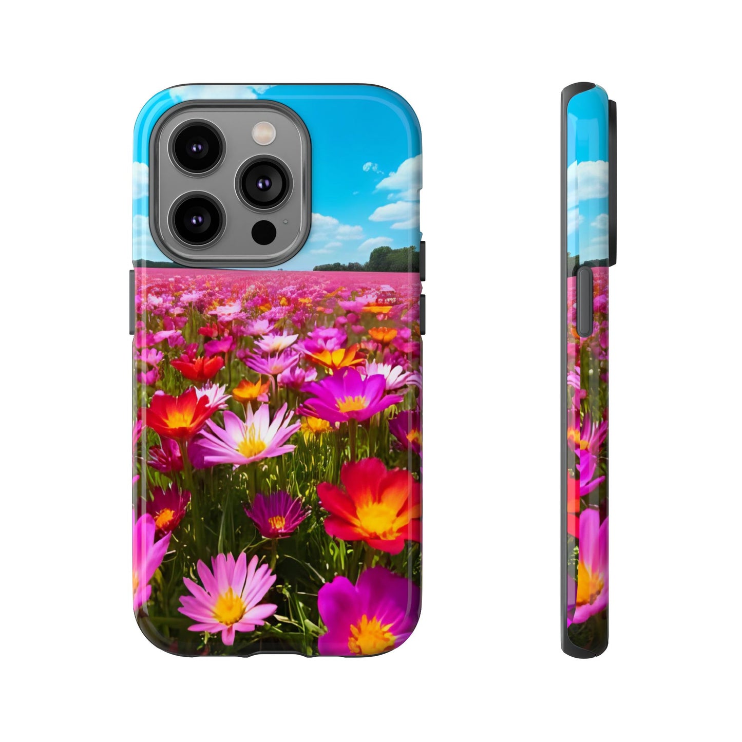 Flower Field Tough Phone Case - Wildflower Meadow Print, Colorful Nature Aesthetic, Compatible with iPhone, Galaxy, and Google Phones