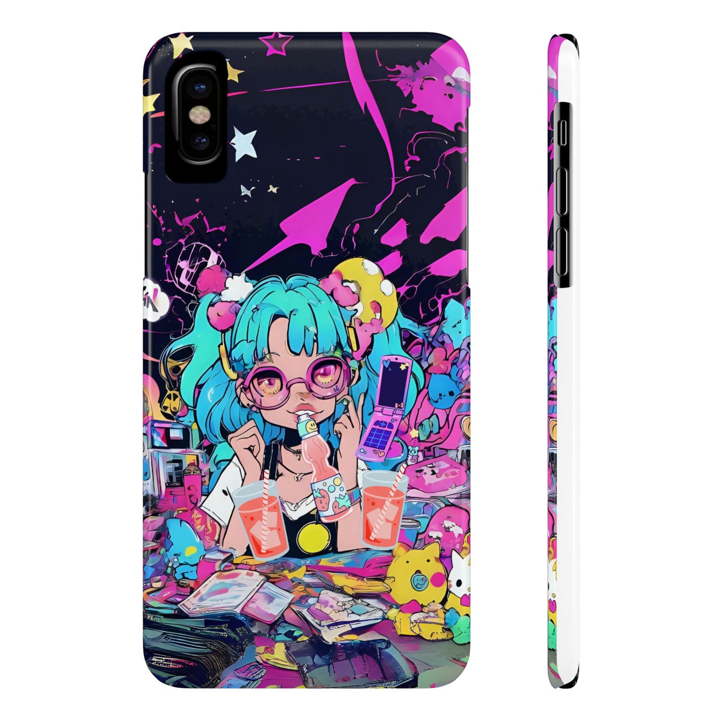 2K Anime Girl Slim Phone Case - Kawaii Vaporwave Style, Cute Maximalist Aesthetic, Cute Phone Covers, Unique Gifts for Teens