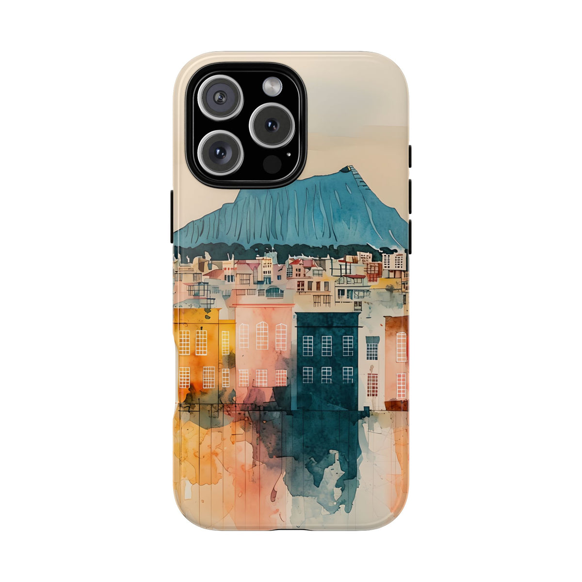 Cityscape Honolulu Tough Phone Case, Diamond Head, Hawaii Skyline Art, compatible with iPhone 17, 16, 15, 14, 13, Galaxy, Google