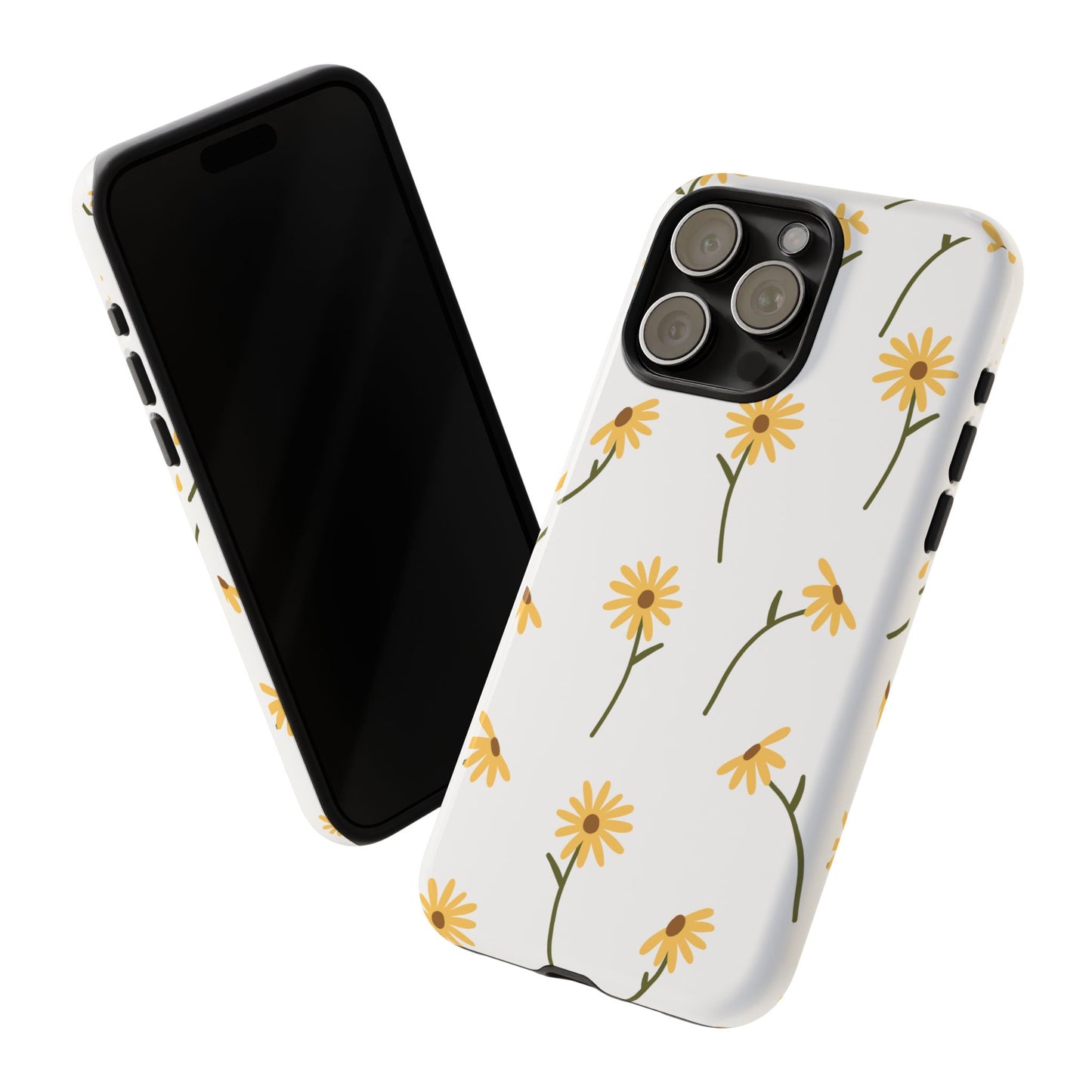 Sunflower Floral Tough Phone Case - Minimal Daisy-Inspired Print, Simple Botanical Aesthetic, Compatible with iPhone, Galaxy, and Google