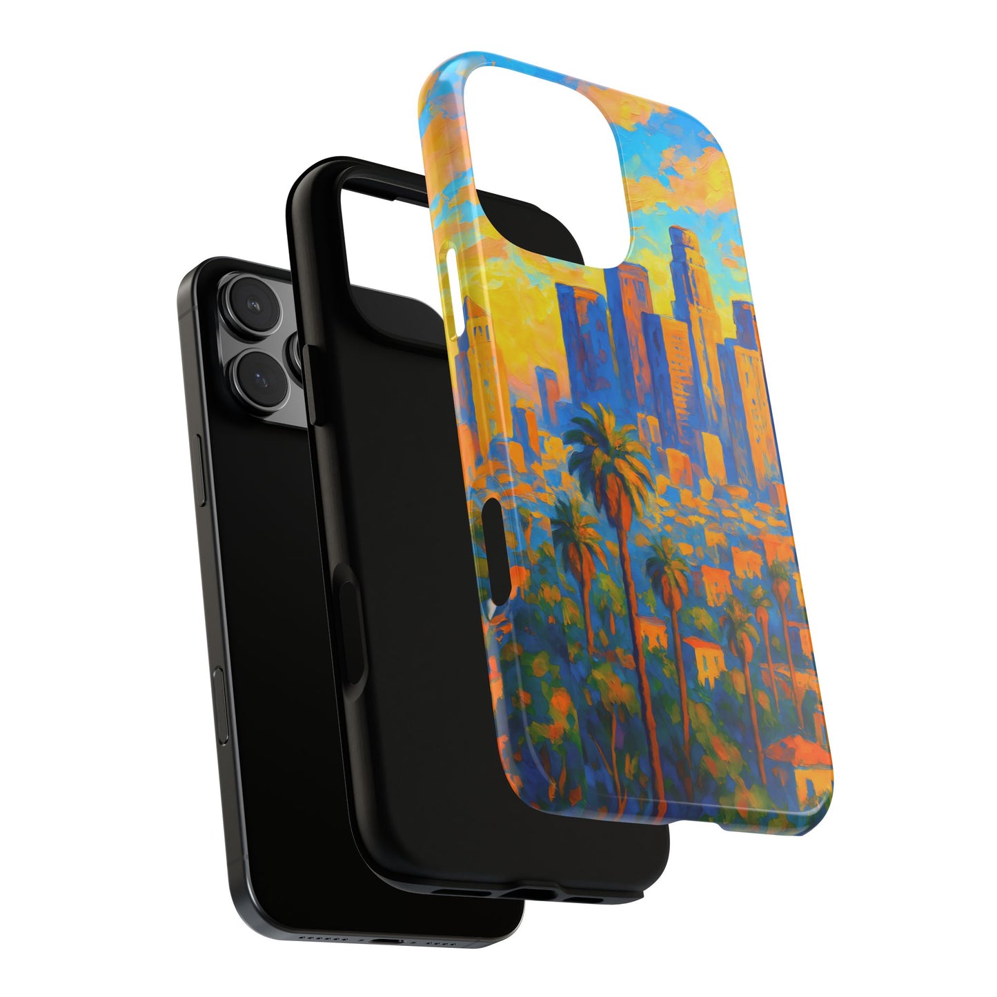 Cityscape Tough Phone Case, Los Angeles Skyline Phone Cover, Sunset Glow Design Compatible with iPhone, Galaxy & Google