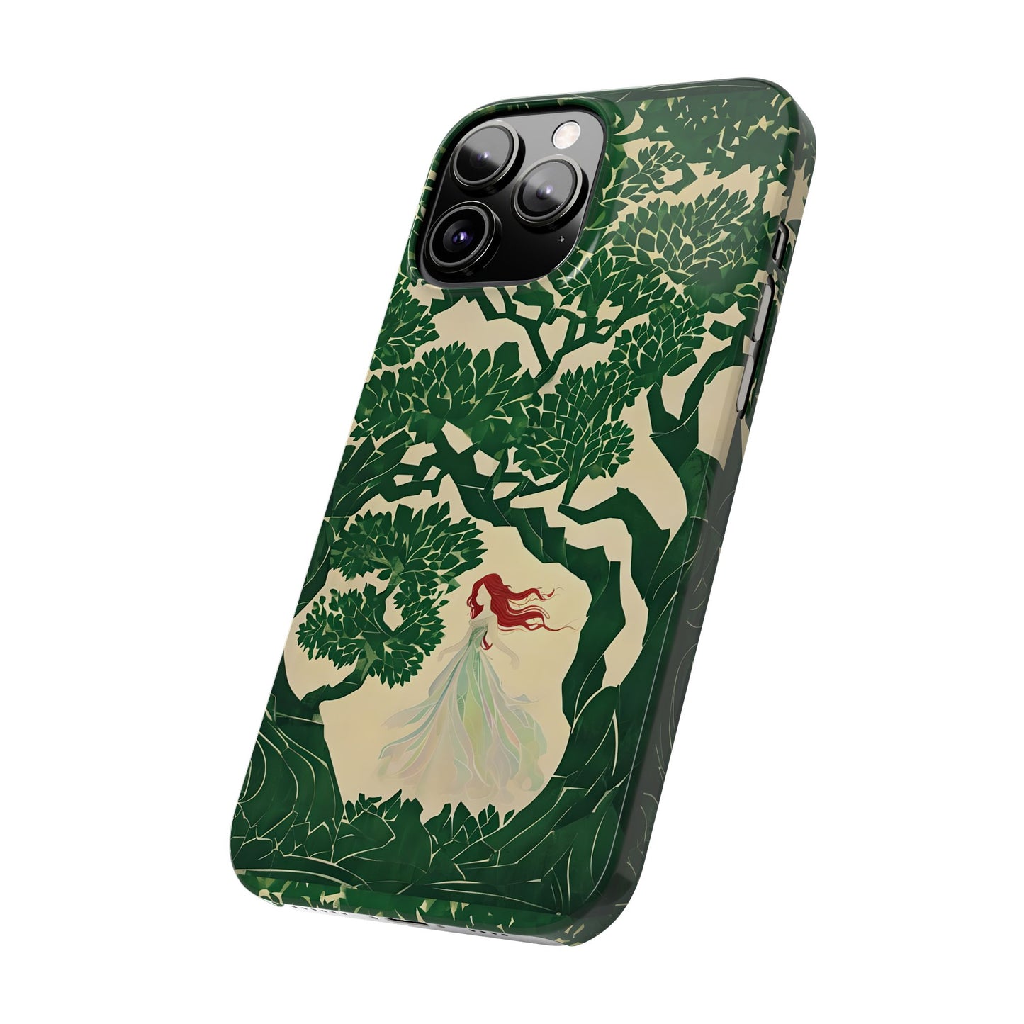 Ginger Fairy Slim Phone Case, Enchanted Forest Redhead Art, Irish Green Fantasy Cover Compatible with iPhone 17, 16, 15, 14, 13, 12, 11