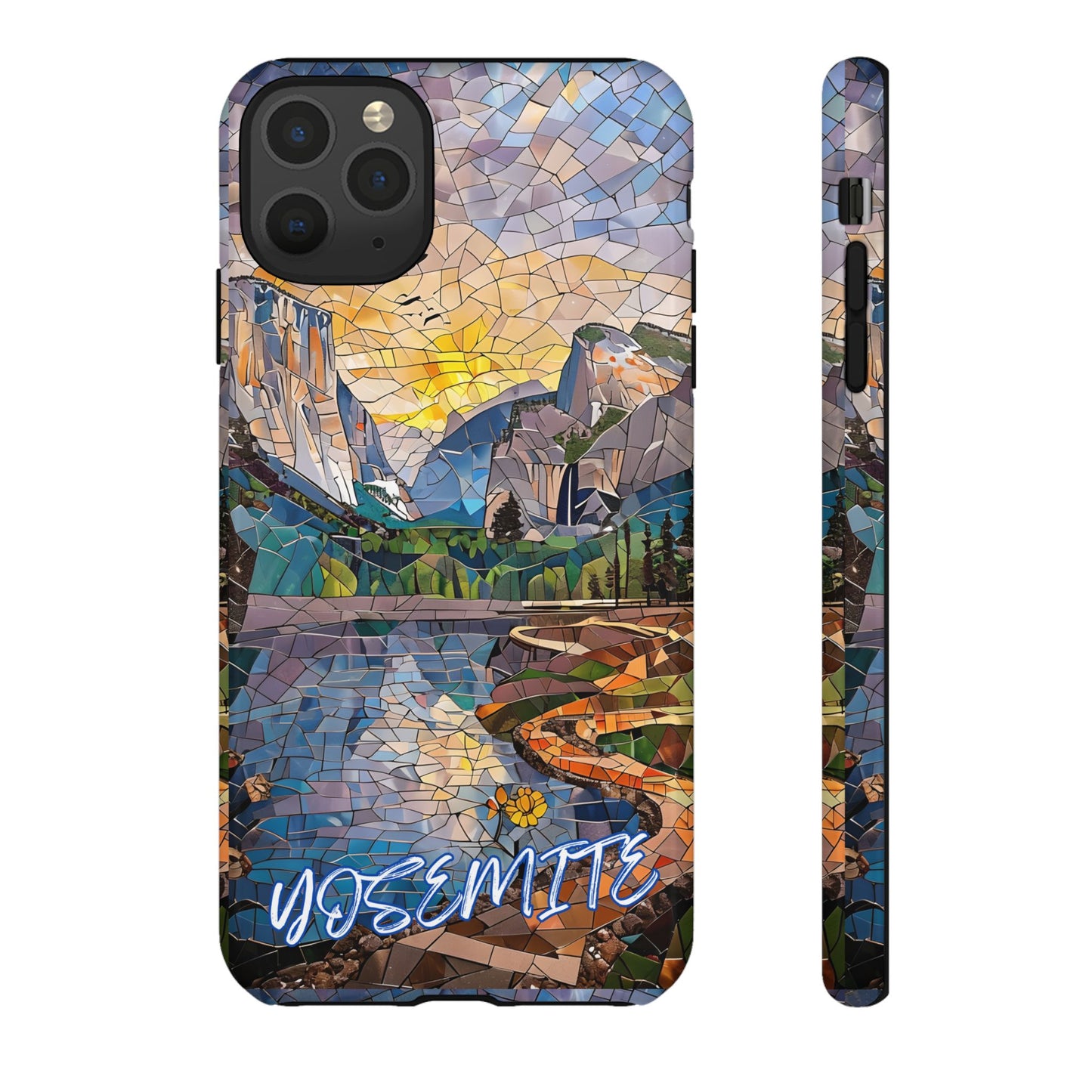 Yosemite Mosaic Tough Phone Case - Mountain Nature Art, Scenic Forest Aesthetic, Compatible with iPhone, Galaxy, and Google Phones