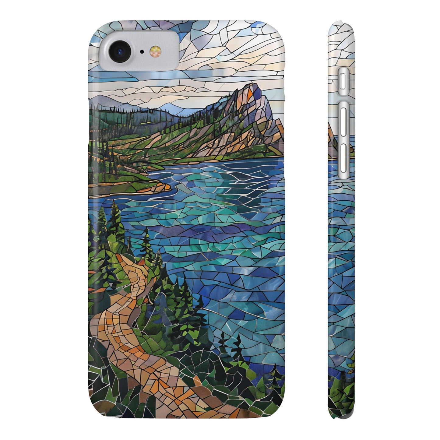 Isle Royale Mosaic Slim Phone Case, Remote Island Wilderness Art, Great Lakes Nature Aesthetic, Eco-Friendly Phone Accessory