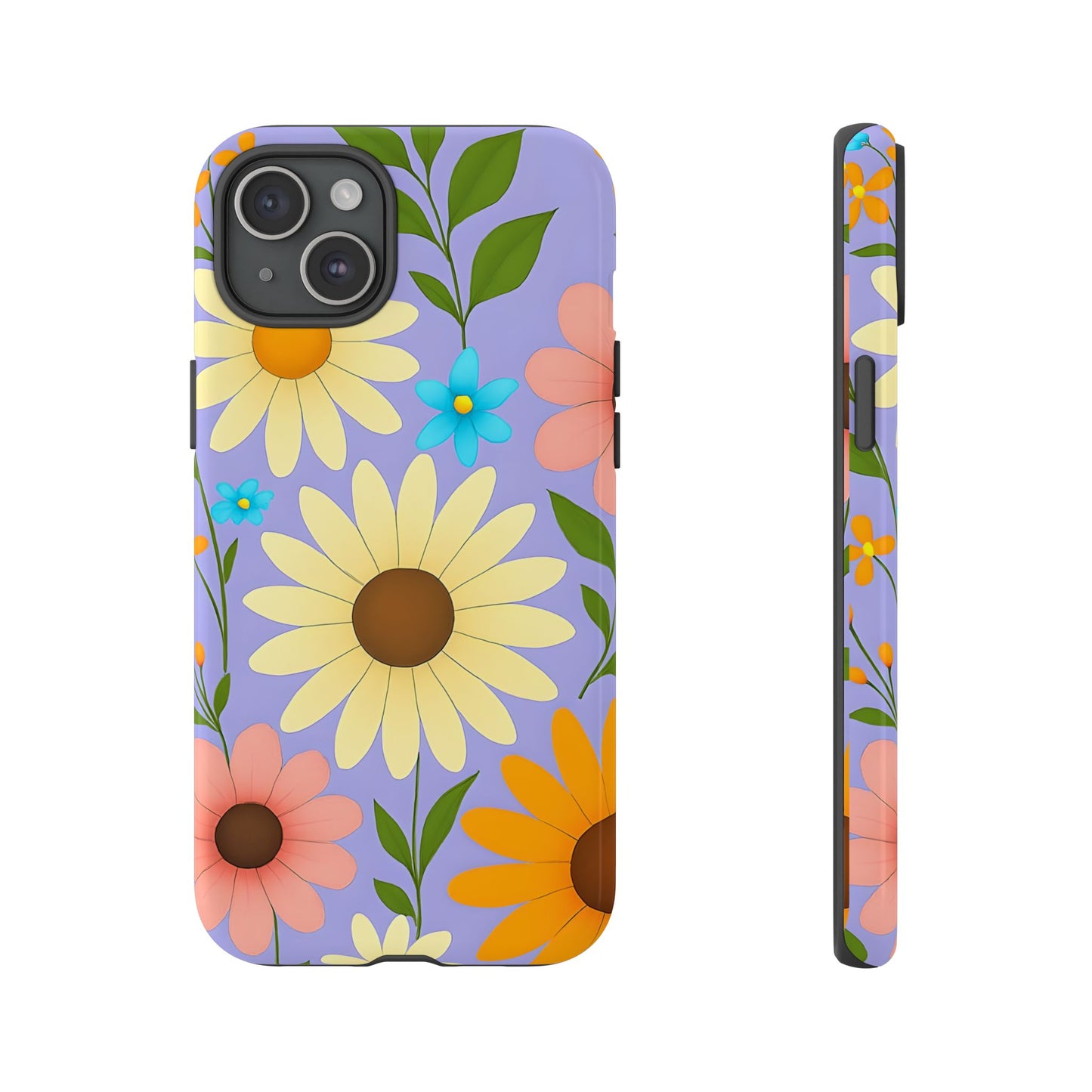 Minimal Daisy Flower Tough Phone Case - Retro Coquette Floral Print, Cute Soft Aesthetic, Compatible with iPhone, Galaxy, and Google Phones