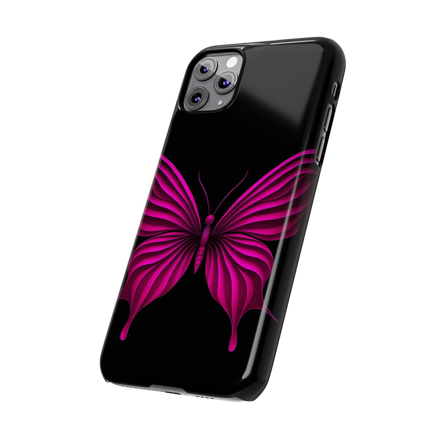 Pink Butterfly Phone Case, Elegant Insect Art, Black Aesthetic Slim Phone Case Compatible with iPhone, Galaxy, Google