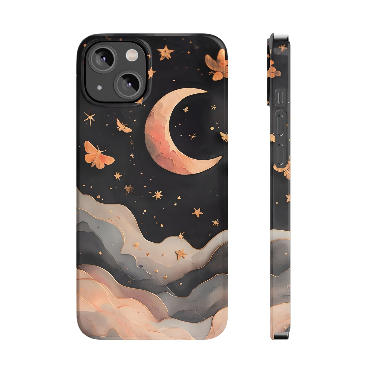 Moonlit Dream Slim Phone Case Night Sky Art, Celestial Design, Moon Lovers, Compatible with iPhone 17, 16, 15, 14, 13, 12, 11