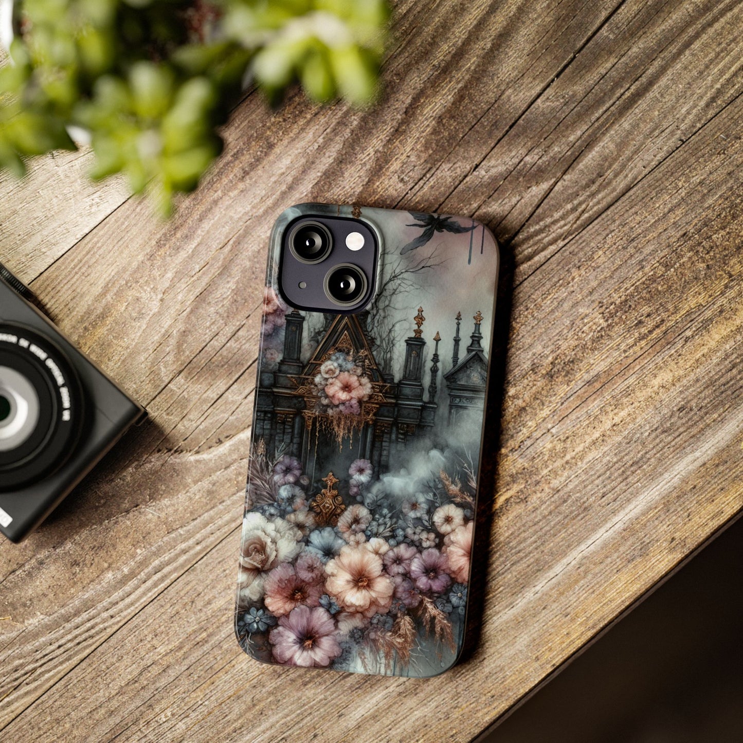 Gothic Floral Slim Phone Case, Dark Fantasy Phone Cover, Unique Flower Design, Phone Accessory for Halloween, Gift for Her