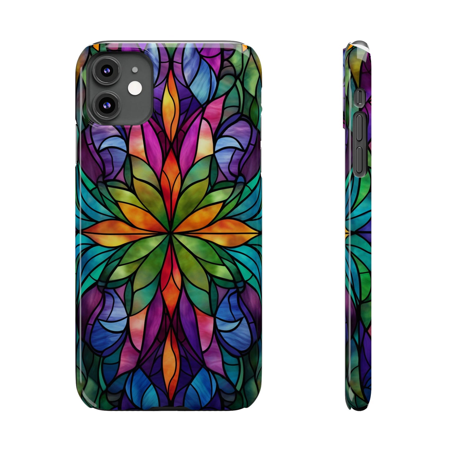 Vibrant Floral Slim Phone Cases, Colorful Cell Phone Cover, Stained Glass Design, Unique Gift for Her, Artistic Accessories, Phone Case