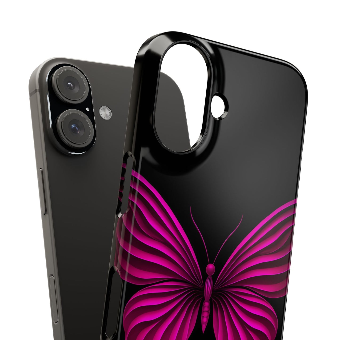 Pink Butterfly Phone Case, Elegant Insect Art, Black Aesthetic Slim Phone Case Compatible with iPhone, Galaxy, Google