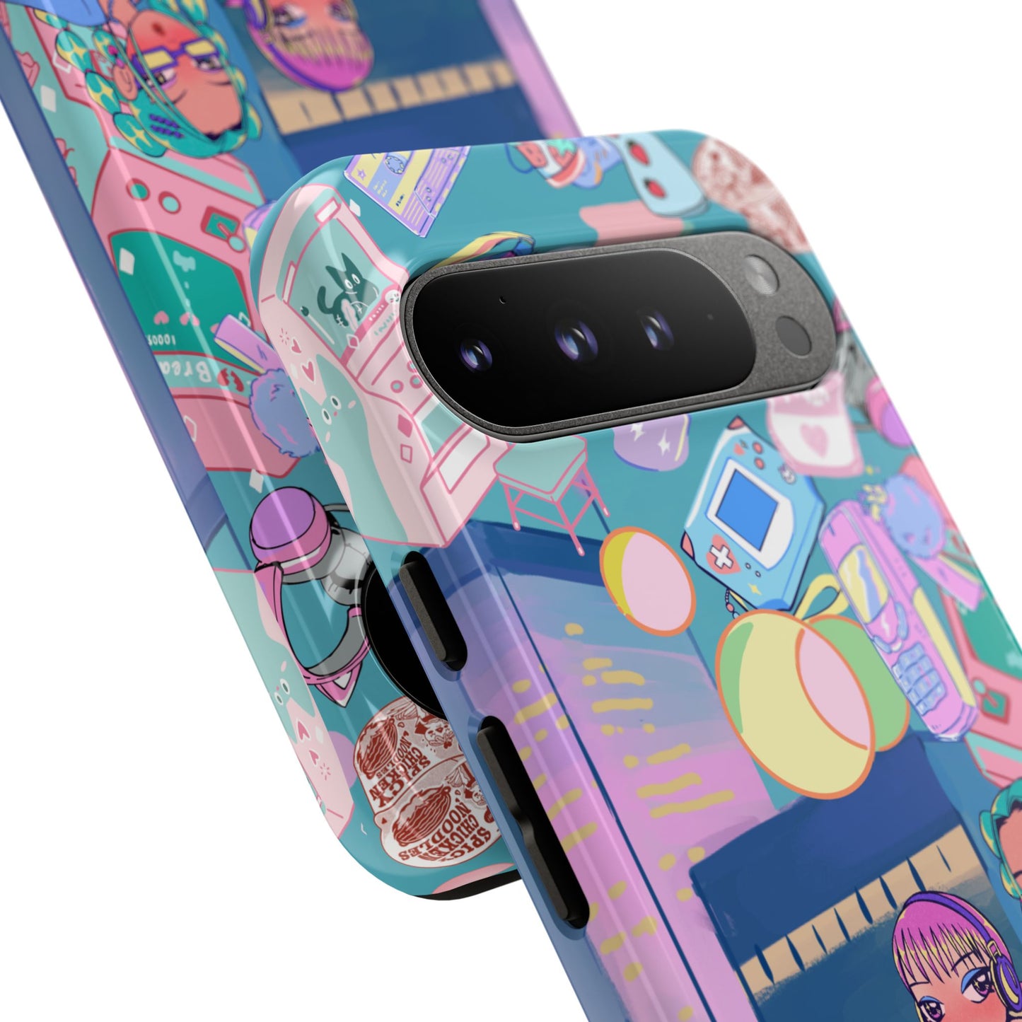 Y2K Anime Girl Tough Phone Case - Kawaii Vaporwave Style, Cute Maximalist Aesthetic, Compatible with iPhone, Galaxy, and Google Phones
