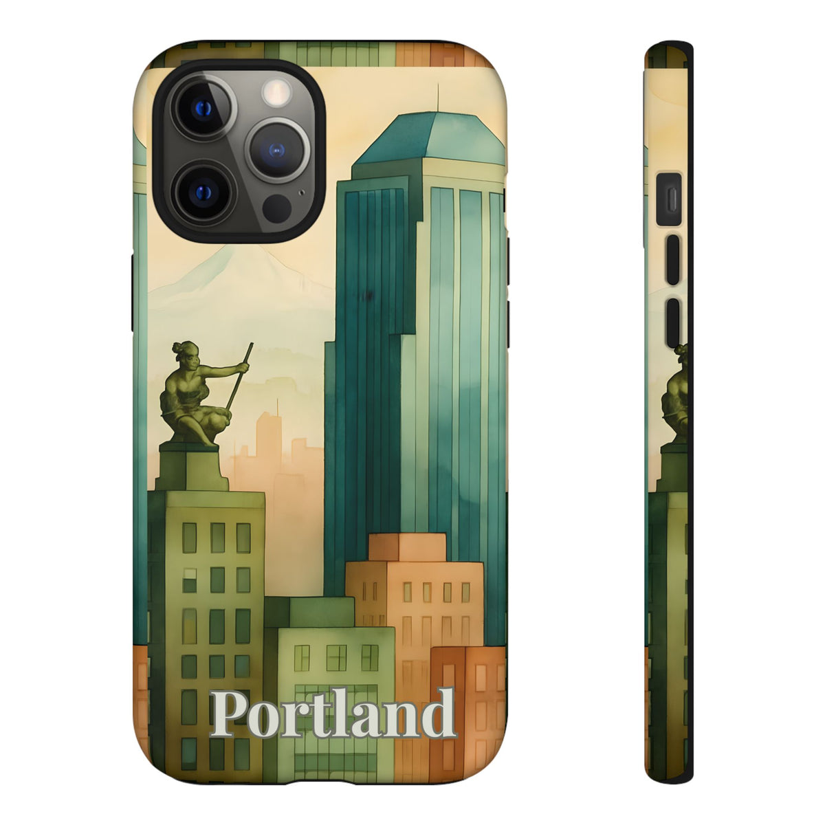 Portland Cityscape Phone Case • Urban Skyline Art Tough Case • Watercolor City Aesthetic • Gift for Travelers • Compatible with iPhone, Galaxy, Google