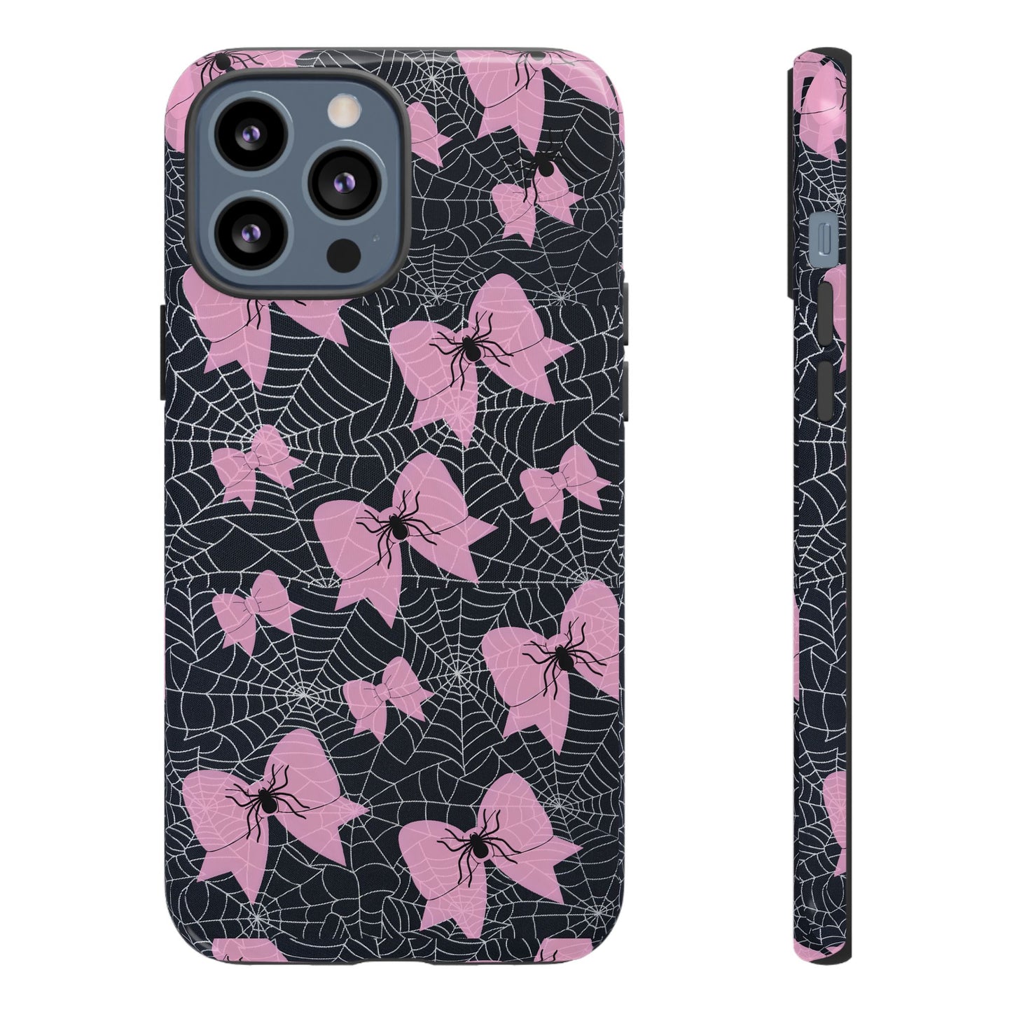 Pink Spider Bow Phone Case, Goth Coquette Spiderweb Phone Cover Creepy Cute Halloween Aesthetic Case Spooky Glam Girl Accessory for Alt Fans