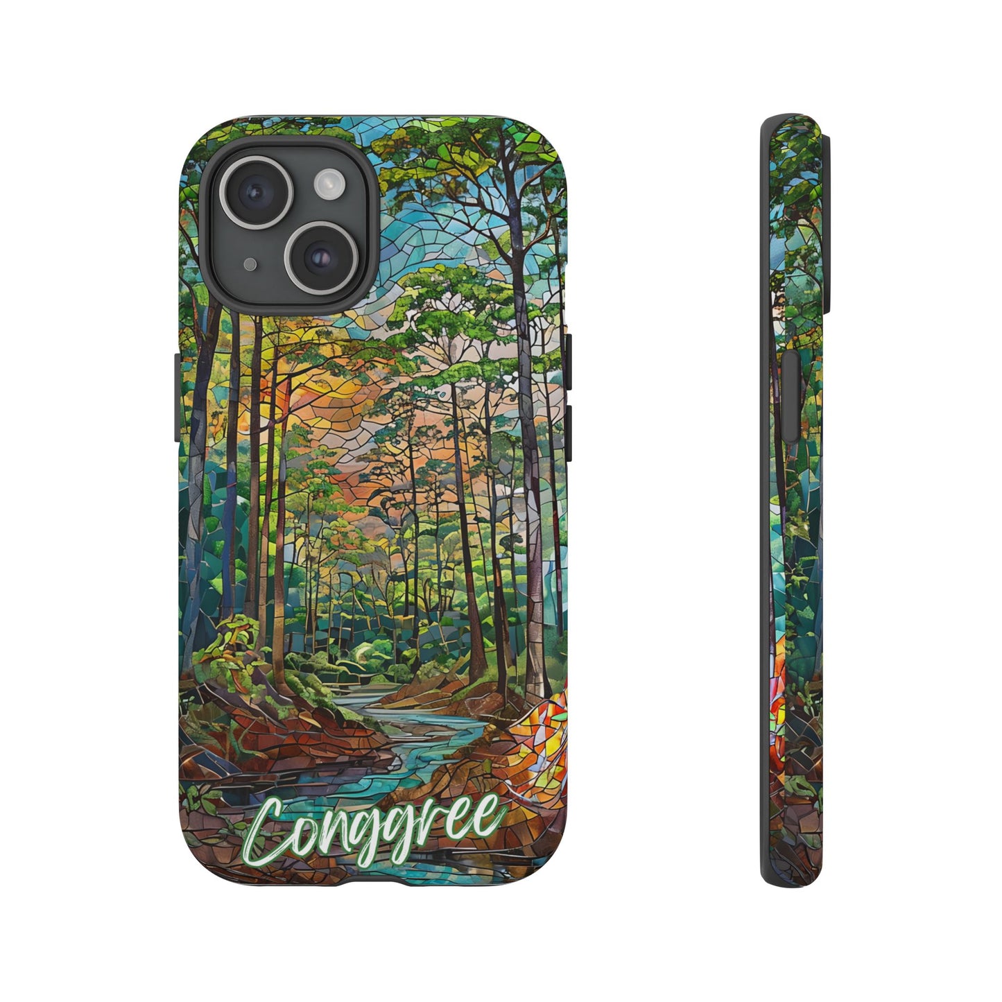 Congaree Mosaic Tough Phone Case - Lush Swamp Forest Art, Southeast Nature Aesthetic, Compatible with iPhone, Galaxy, and Google Phones