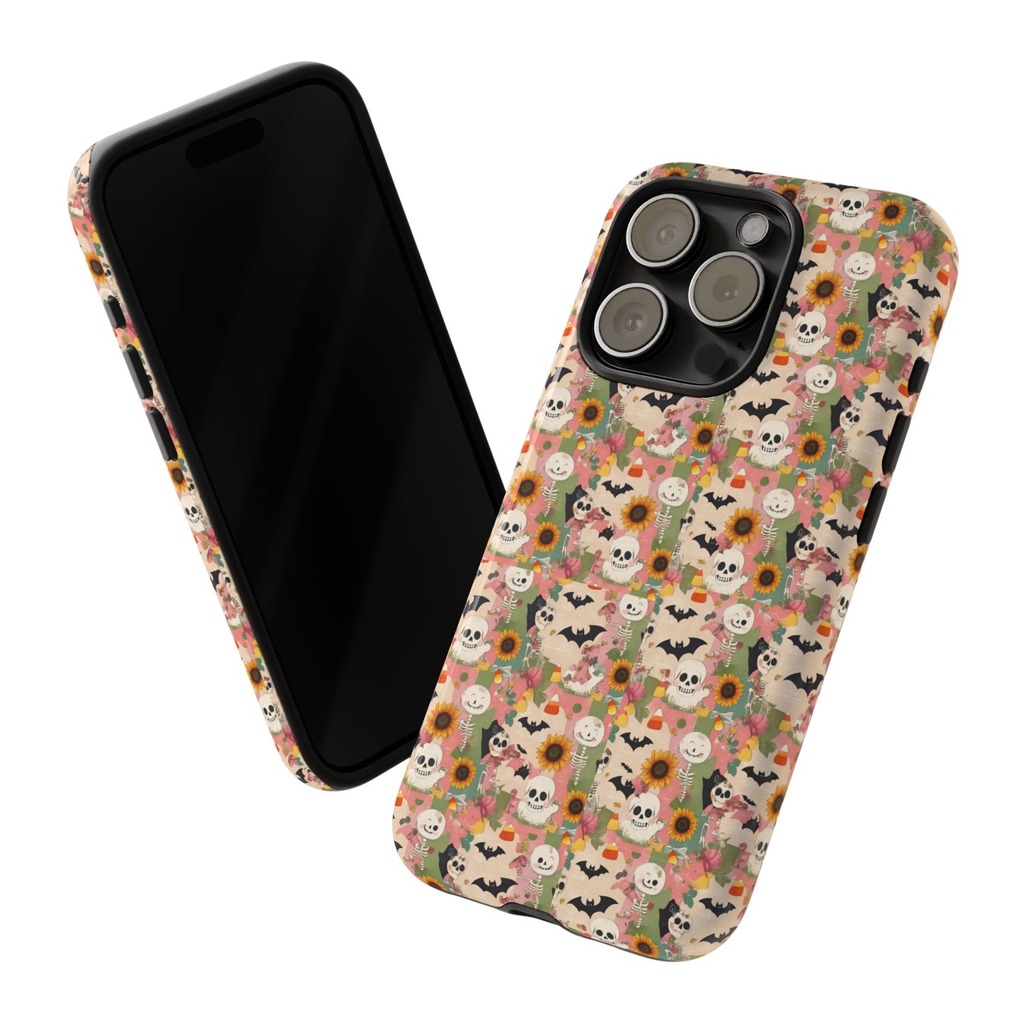 Summerween Skeleton Phone Case, Pastel Goth Halloween Phone Cover - Spooky Floral Cute Pumpkin Goth Vibe, Pastel Fall Aesthetic Horror Gift