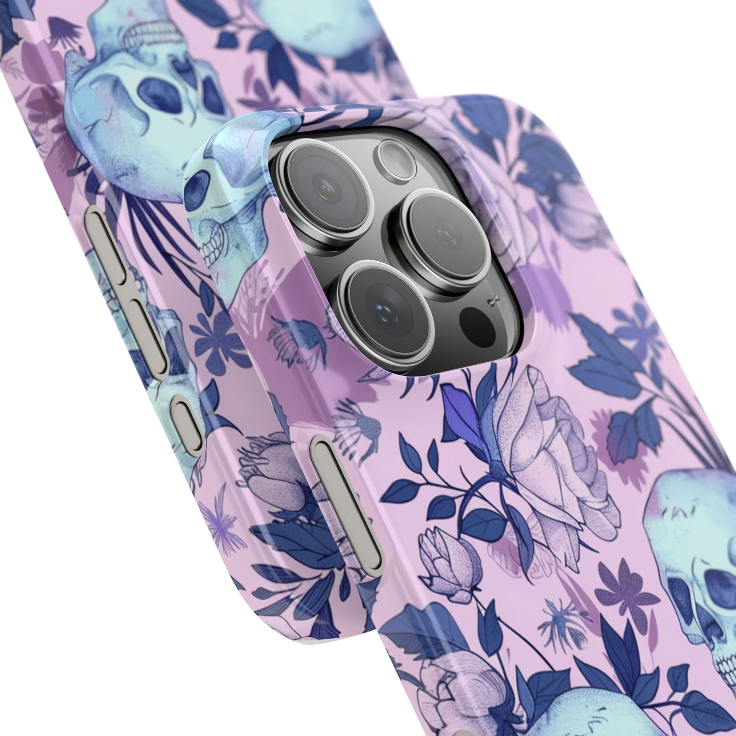 Floral Skull Slim Phone Case - Aesthetic, Trendy, Gift for Goth Lovers, Unique Phone Accessories, Floral Print, Halloween Decor