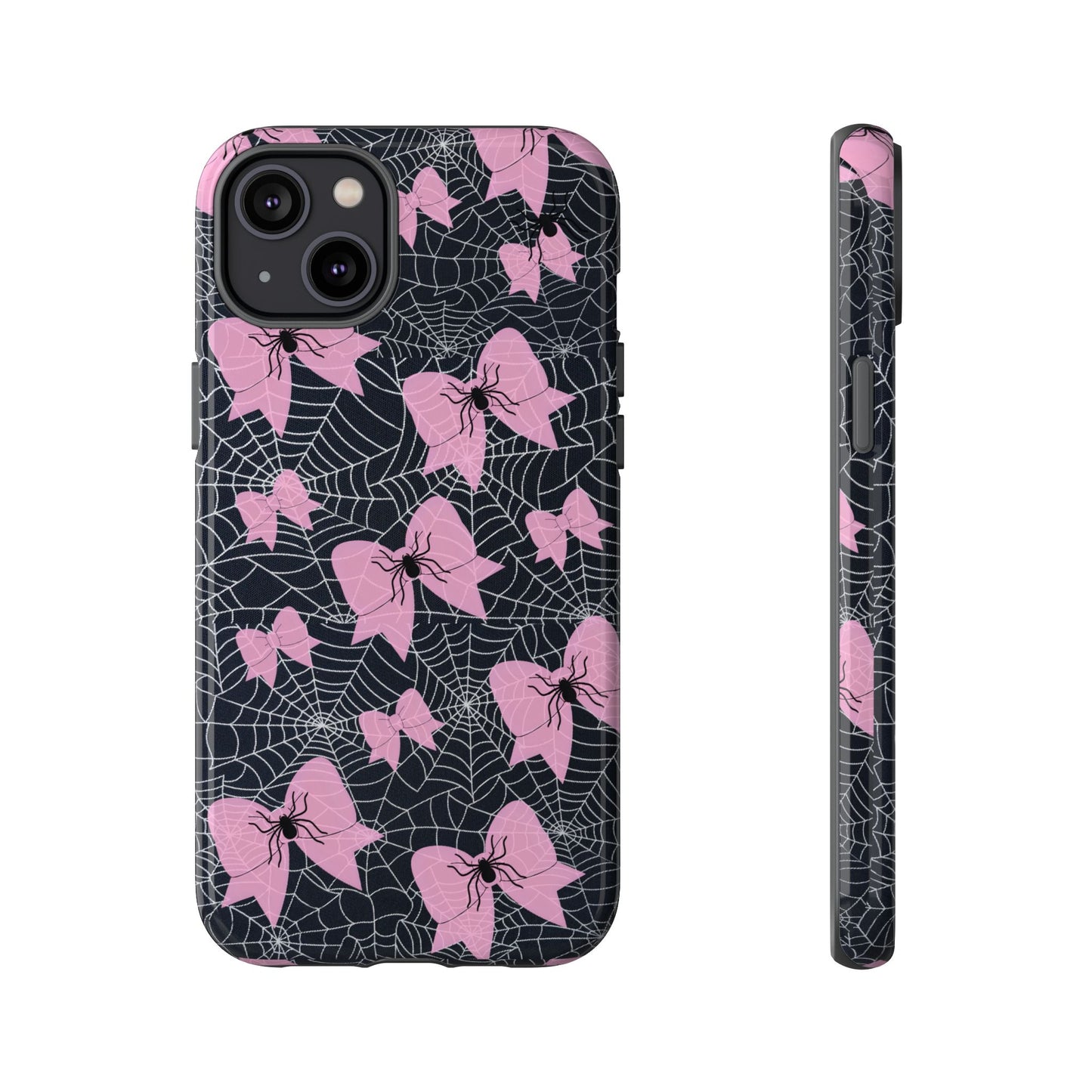 Pink Spider Bow Phone Case, Goth Coquette Spiderweb Phone Cover Creepy Cute Halloween Aesthetic Case Spooky Glam Girl Accessory for Alt Fans