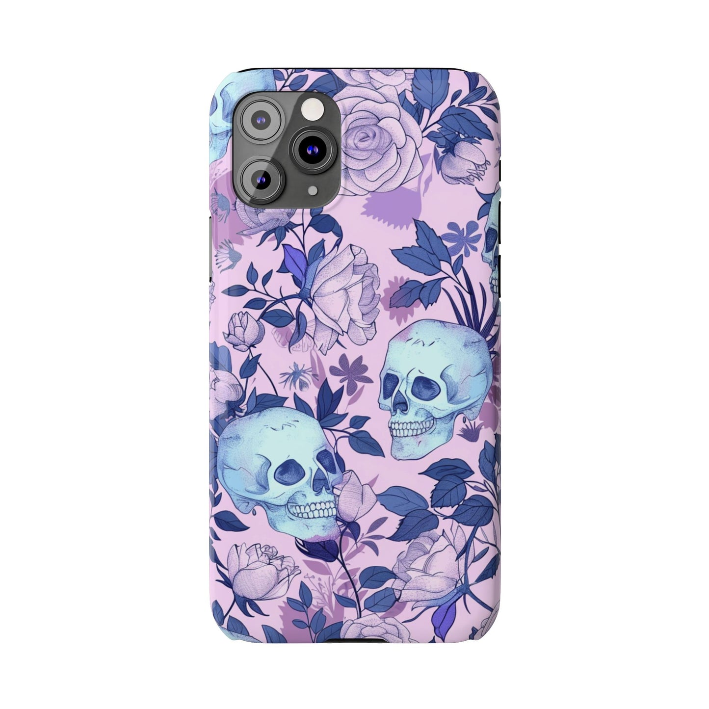 Floral Skull Slim Phone Case - Aesthetic, Trendy, Gift for Goth Lovers, Unique Phone Accessories, Floral Print, Halloween Decor