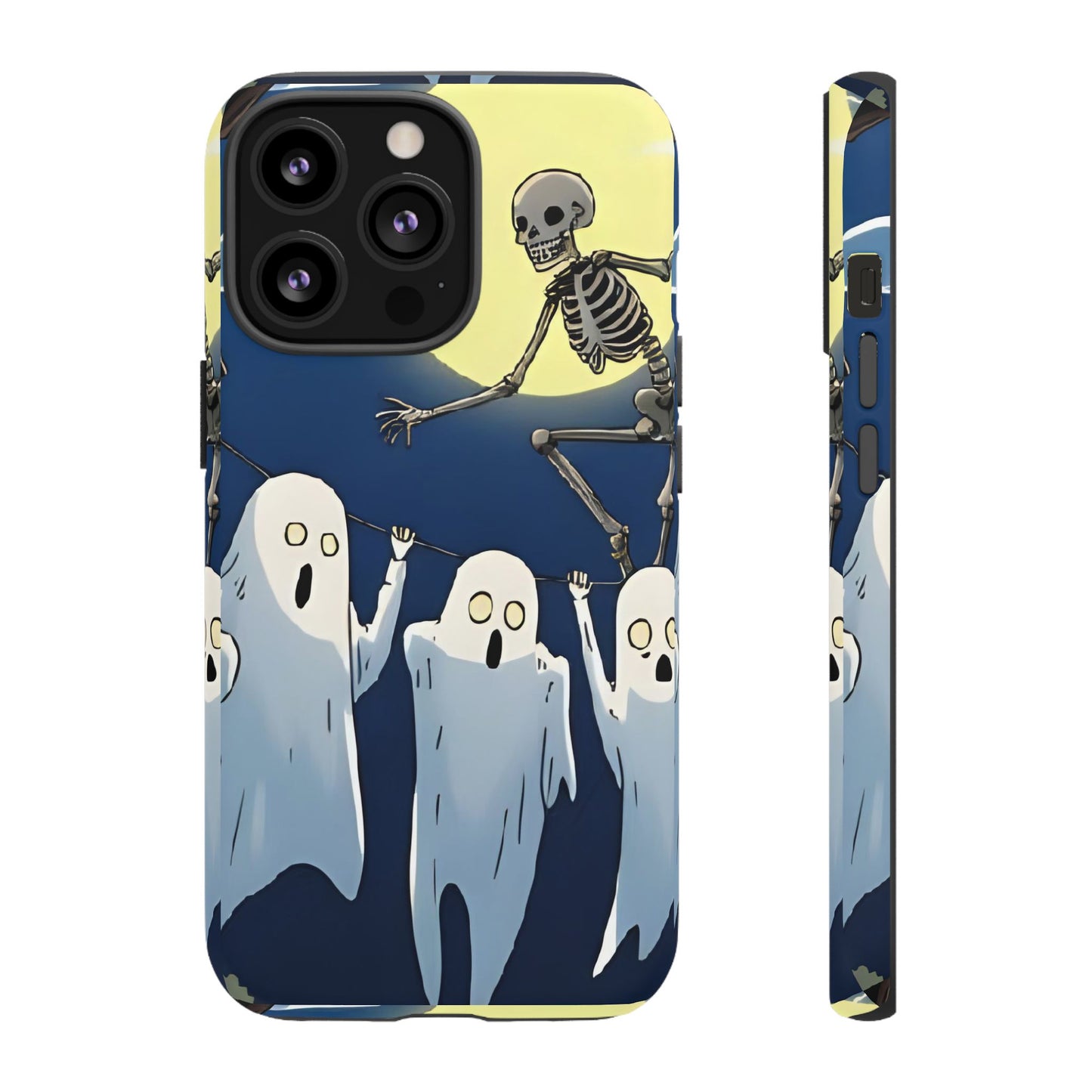 Jumping Skeleton Tough Phone Case - Halloween Aesthetic, Creepy Cute Ghost Cartoon Style, Compatible with iPhone, Galaxy, and Google Phones