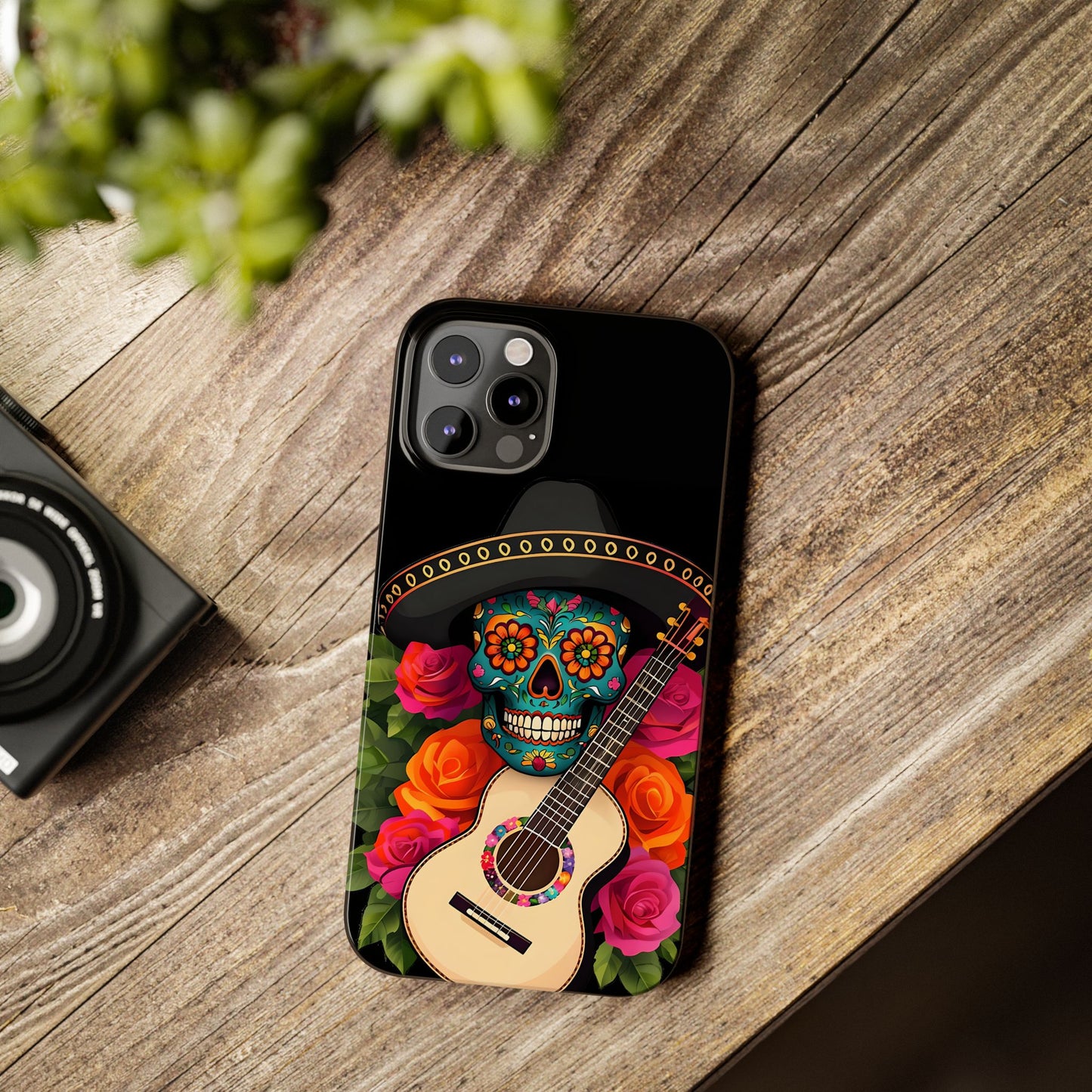 Mariachi Skull Slim Phone Case, Colorful Folk Aesthetic, Halloween Floral Skull Design, Gift for Mexican Culture Lovers