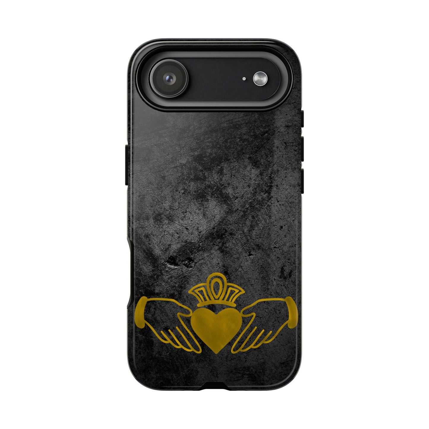 Claddagh Tough Phone Case Irish Symbol Ring Black Gold Design Love Loyalty Friendship Compatible with iPhone 17 16 15 14 13 Galaxy Google
